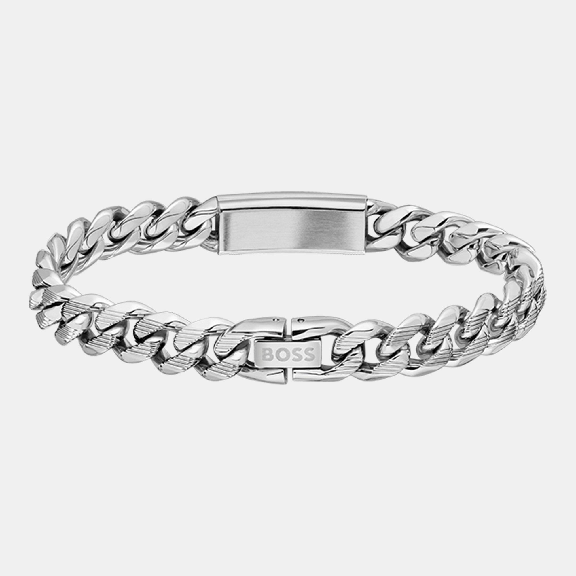 Silver - Boss - Gents BOSS Kassy Emblem Stainless Steel Black IP Pendant Bracelet - 2