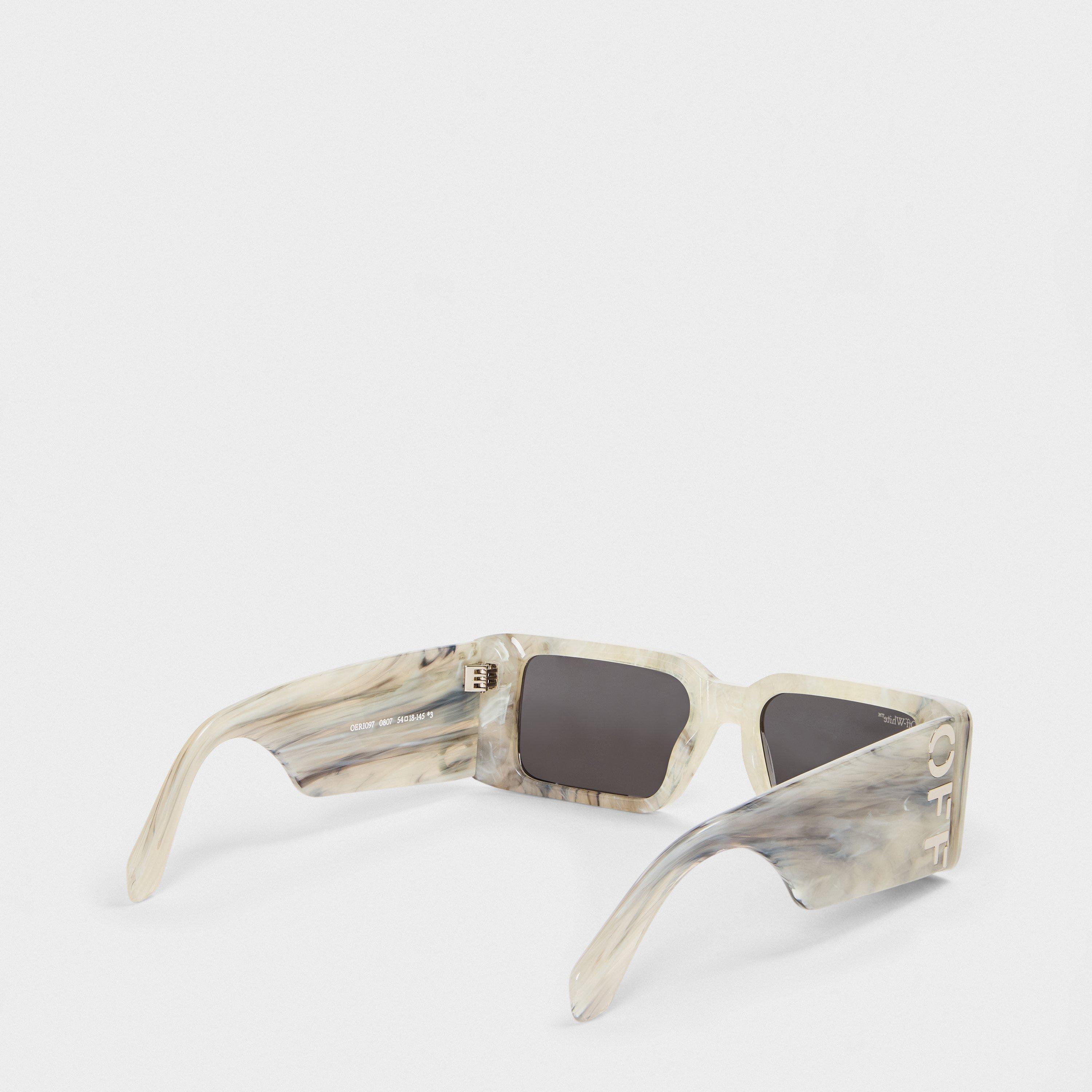 Marble/Grey - Off White - Women's Milano Acetate Full Rim Rectangle Sunglasses - 2