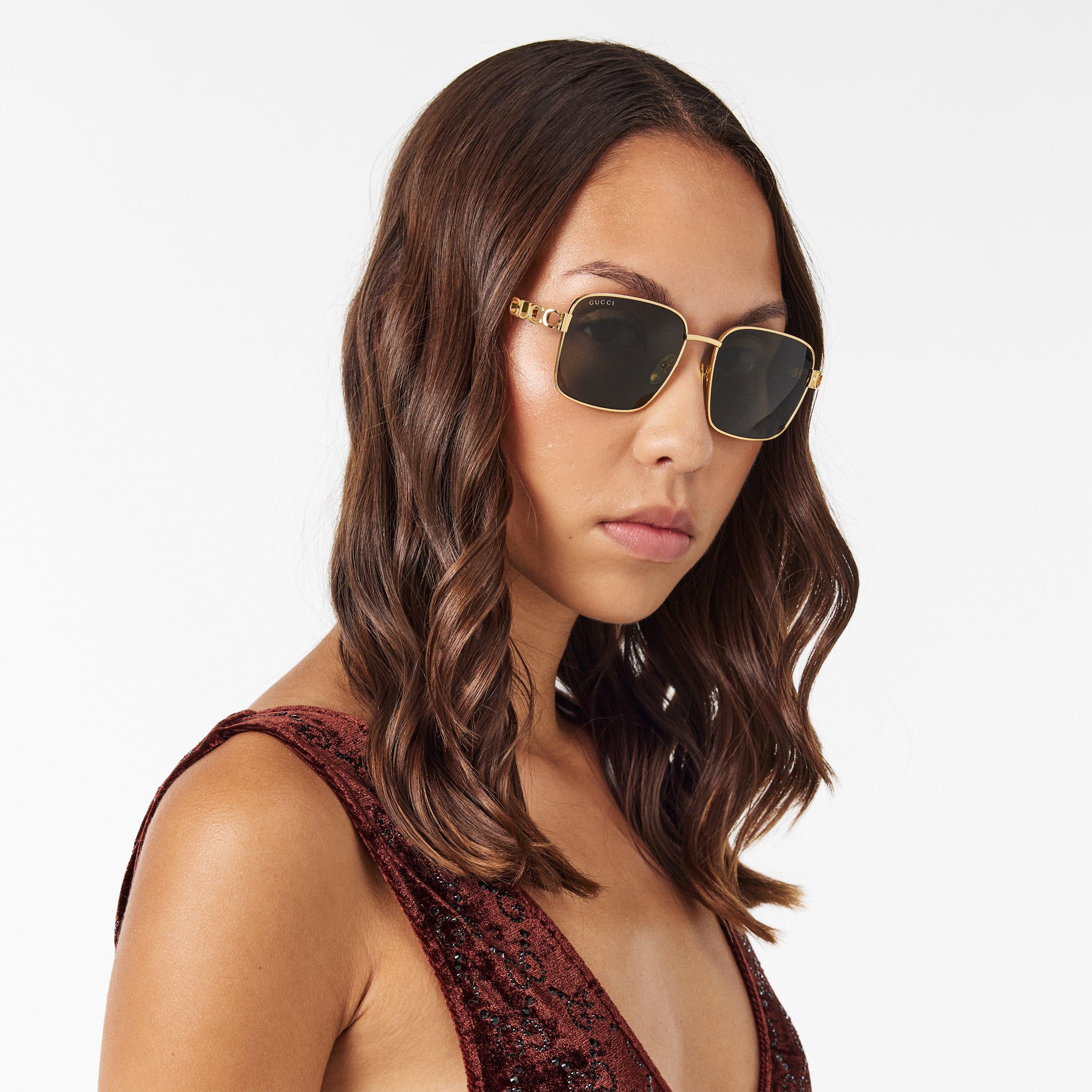 Gold/Grey - Gucci - Women's Square Sunglasses - 3