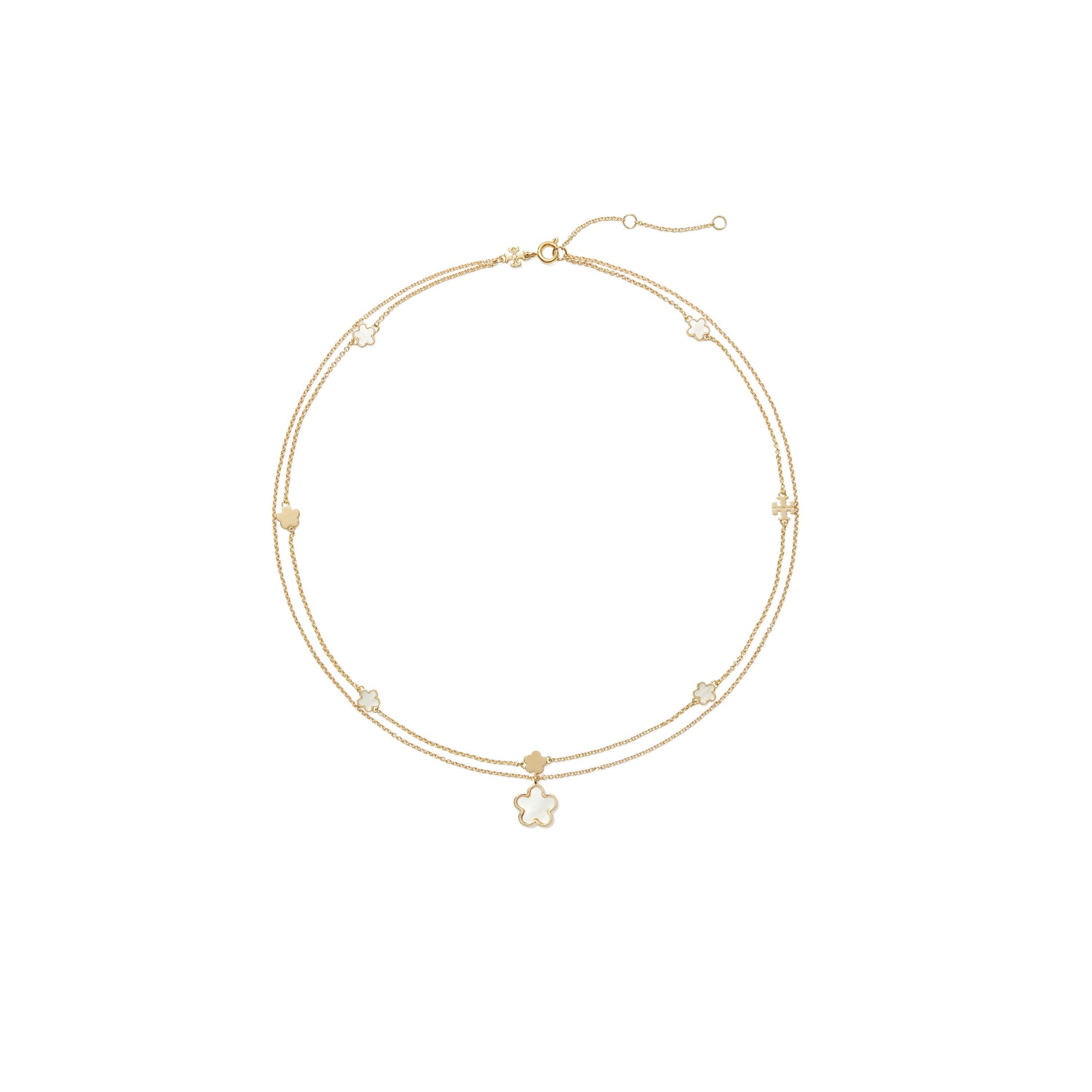 Gold Pearl - Tory Burch - Women's Flower Pendant Chain Necklaces - 1