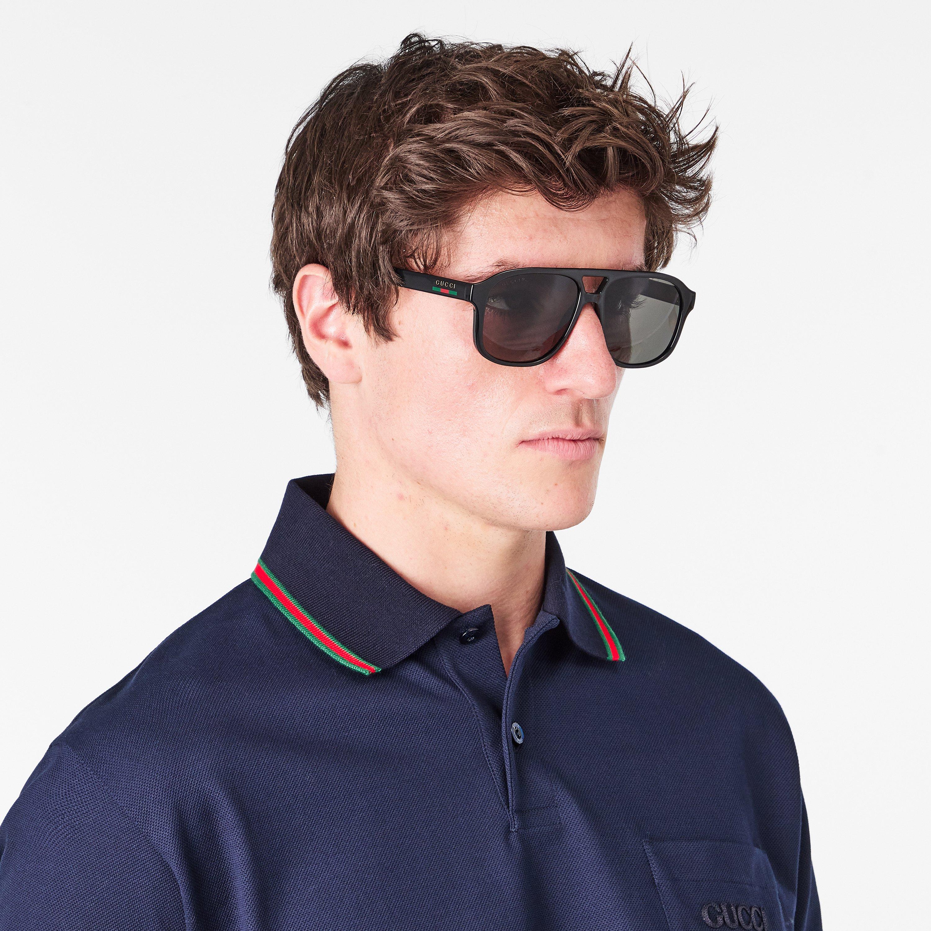 Black/Grey - Gucci - Aviator Frame Sunglasses - 3