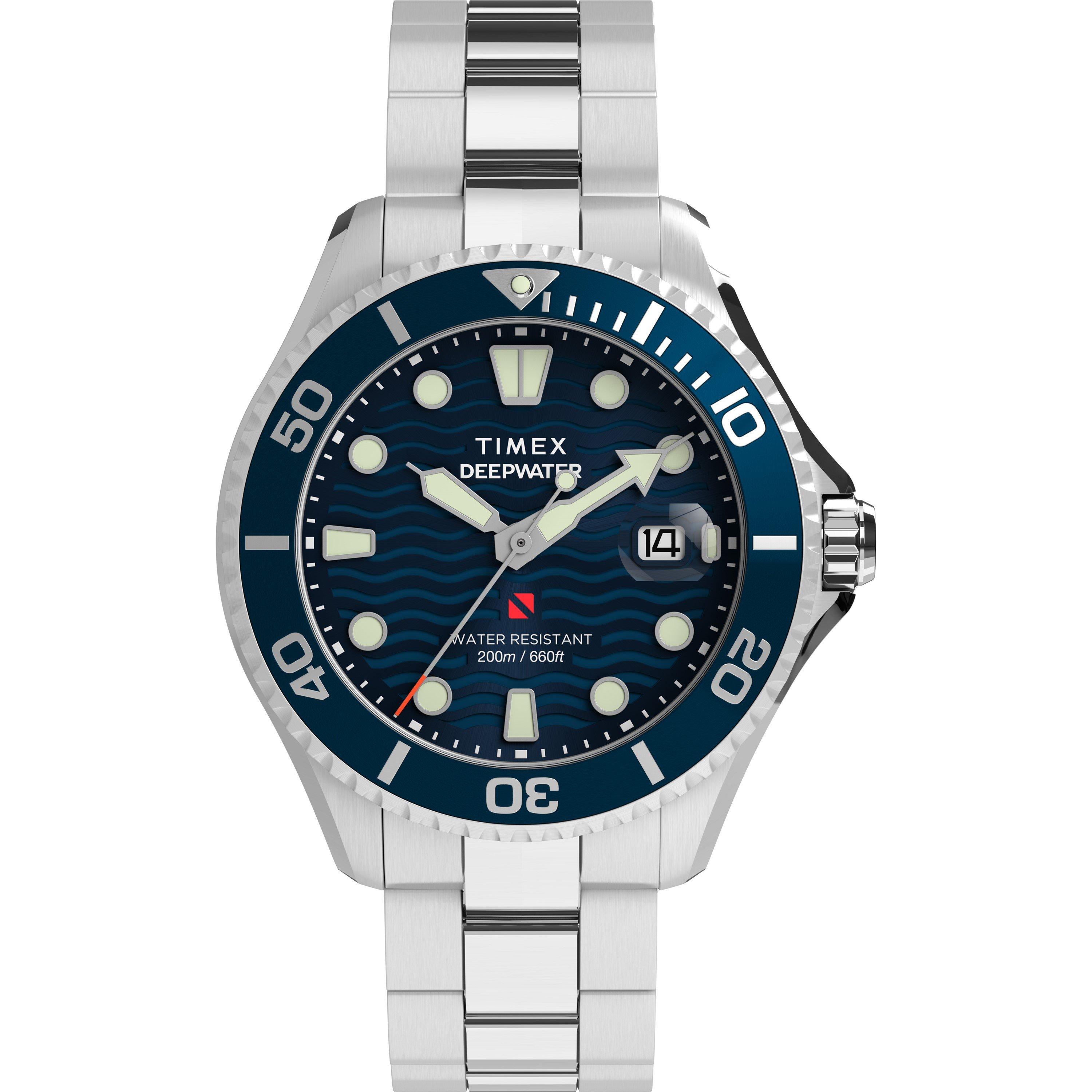 Blue/Silver - Timex - Men's Deepwater Water Resistant Analogue Quartz Watch - 1