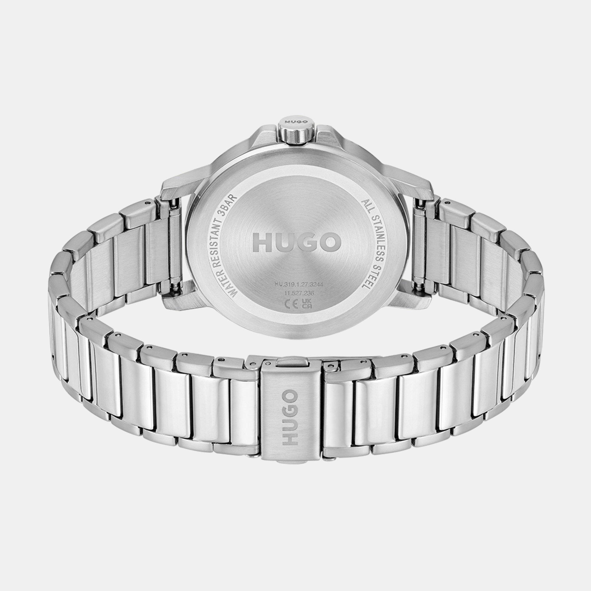 Silver - Hugo - Gents HUGO #SMOOTH Stainless Steel Bracelet Watch with Green Dial - 2