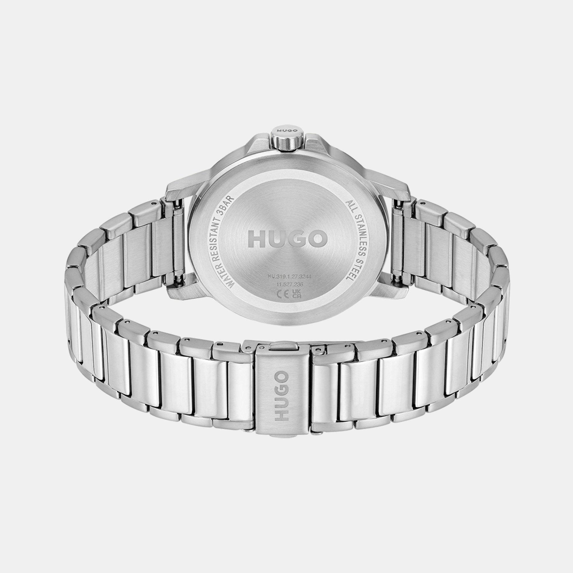 Silver - Hugo - Gents HUGO #SMOOTH Stainless Steel Bracelet Watch with Green Dial - 2