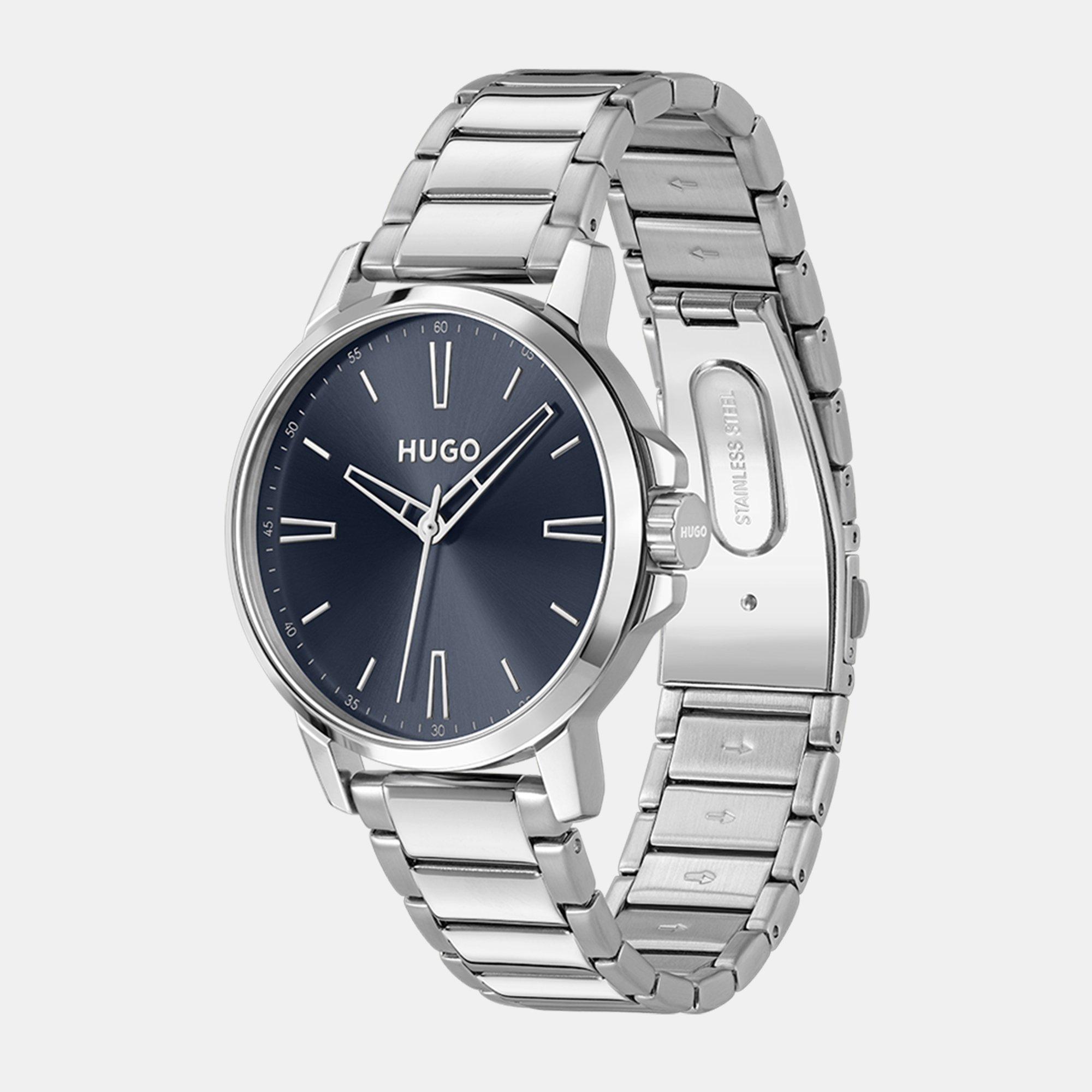 Silver - Hugo - Gents HUGO #SMOOTH Stainless Steel Bracelet Watch with Green Dial - 3