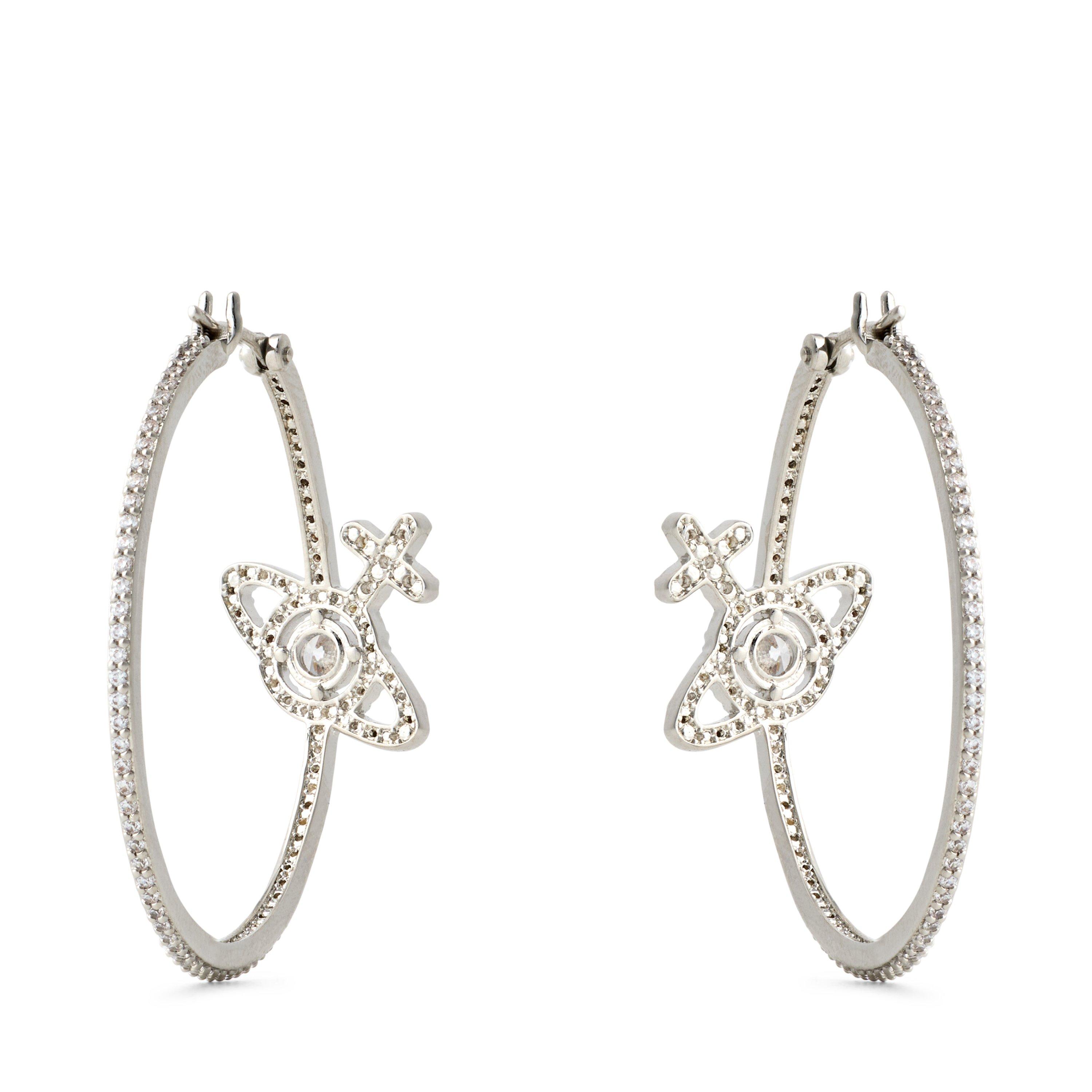 PLATINUM/WHITE - Vivienne Westwood - Women's Olympia CZ Hoop Earrings - 2