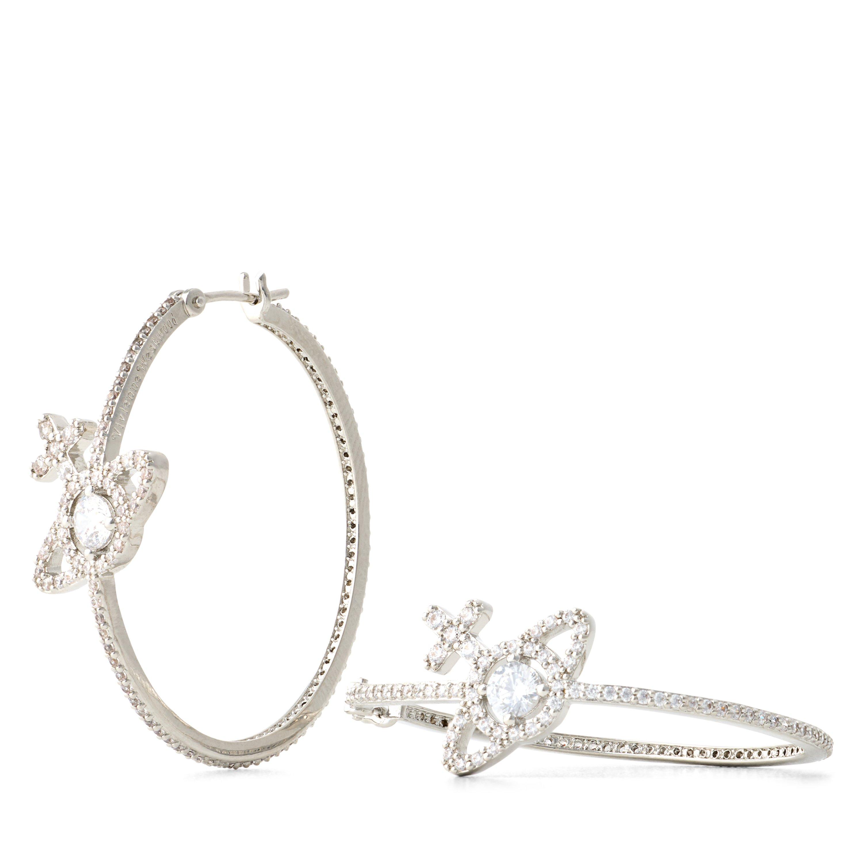 PLATINUM/WHITE - Vivienne Westwood - Women's Olympia CZ Hoop Earrings - 3
