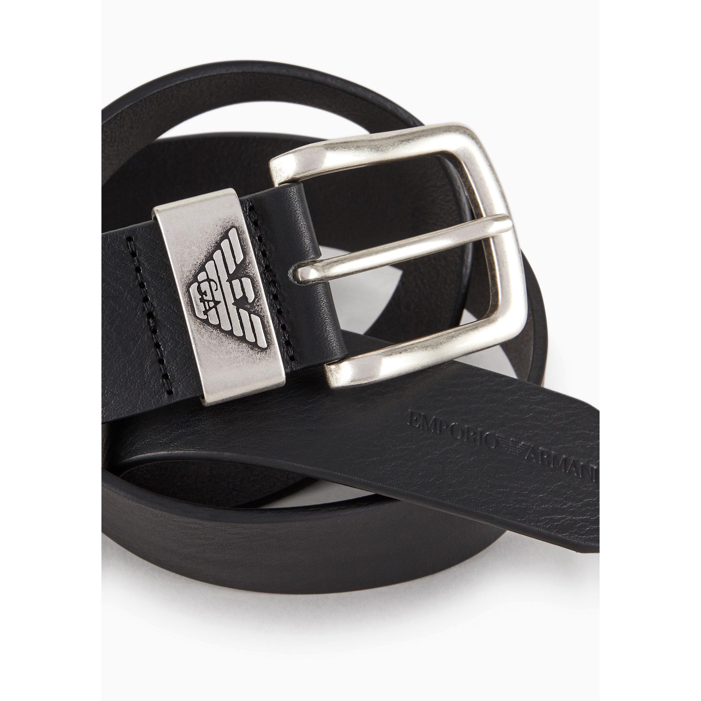 Black 80001 - Emporio Armani - Men's Eagle Leather Belt - 4