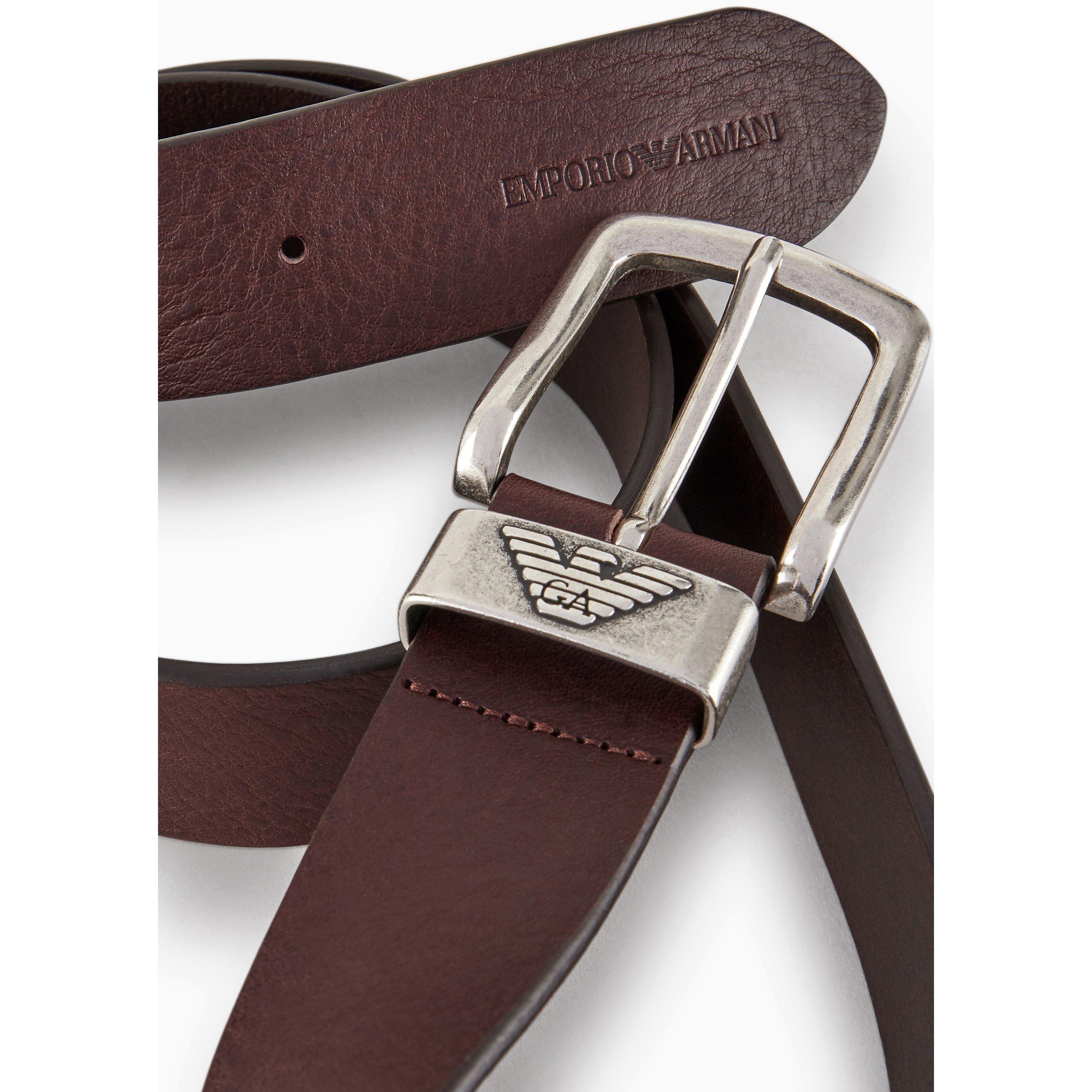 Brown  80005 - Emporio Armani - Men's Eagle Leather Belt - 4
