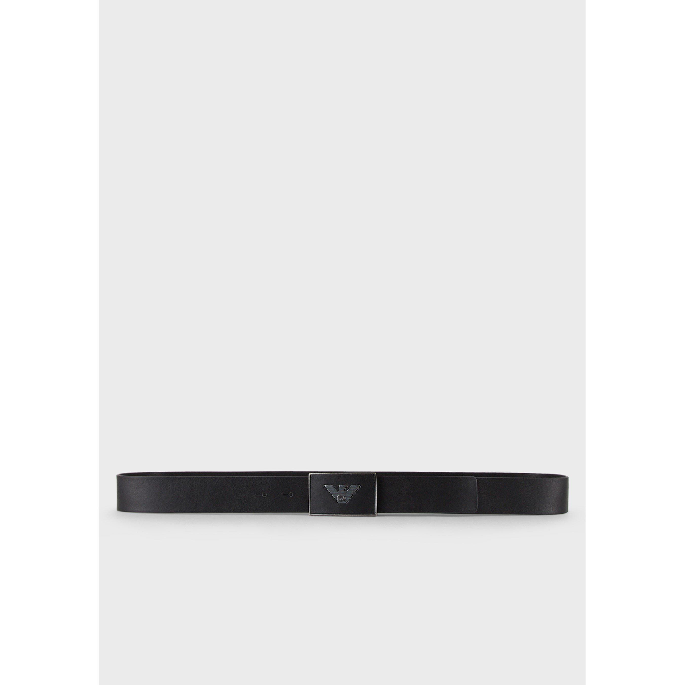 Black 80001 - Emporio Armani - Men's Plate Buckle Premium Leather Belt - 1