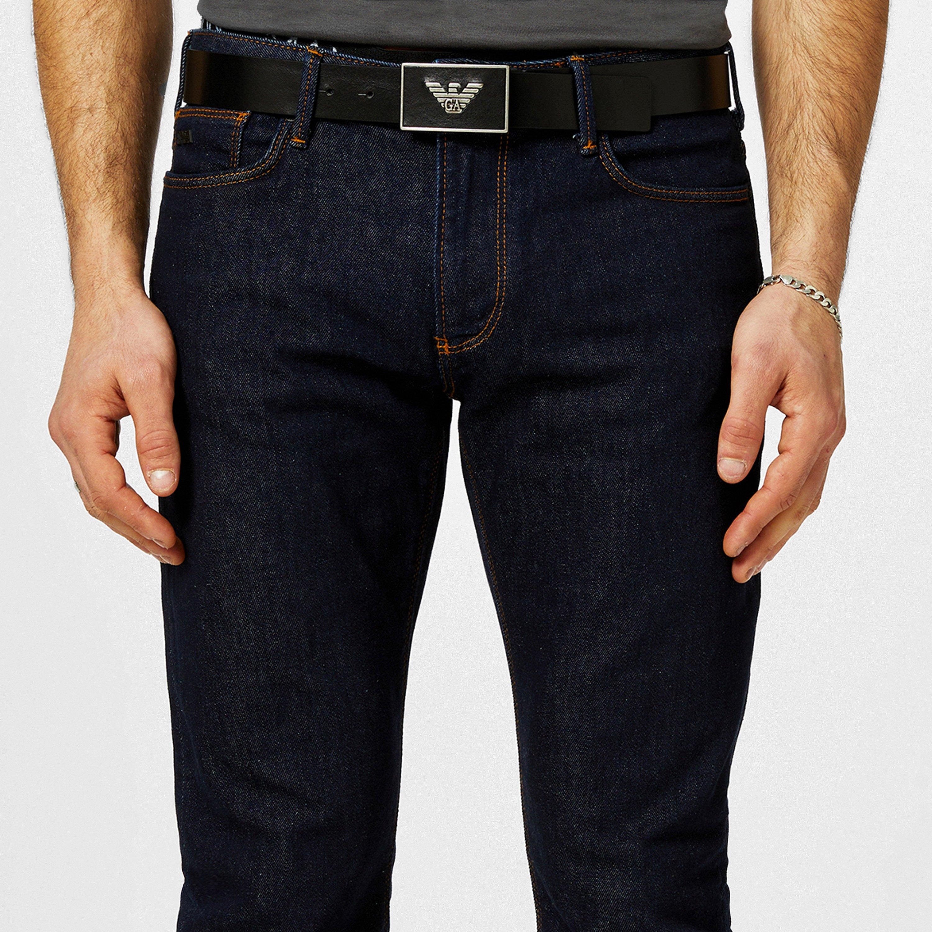 Black 80001 - Emporio Armani - Men's Plate Leather Belt - 2