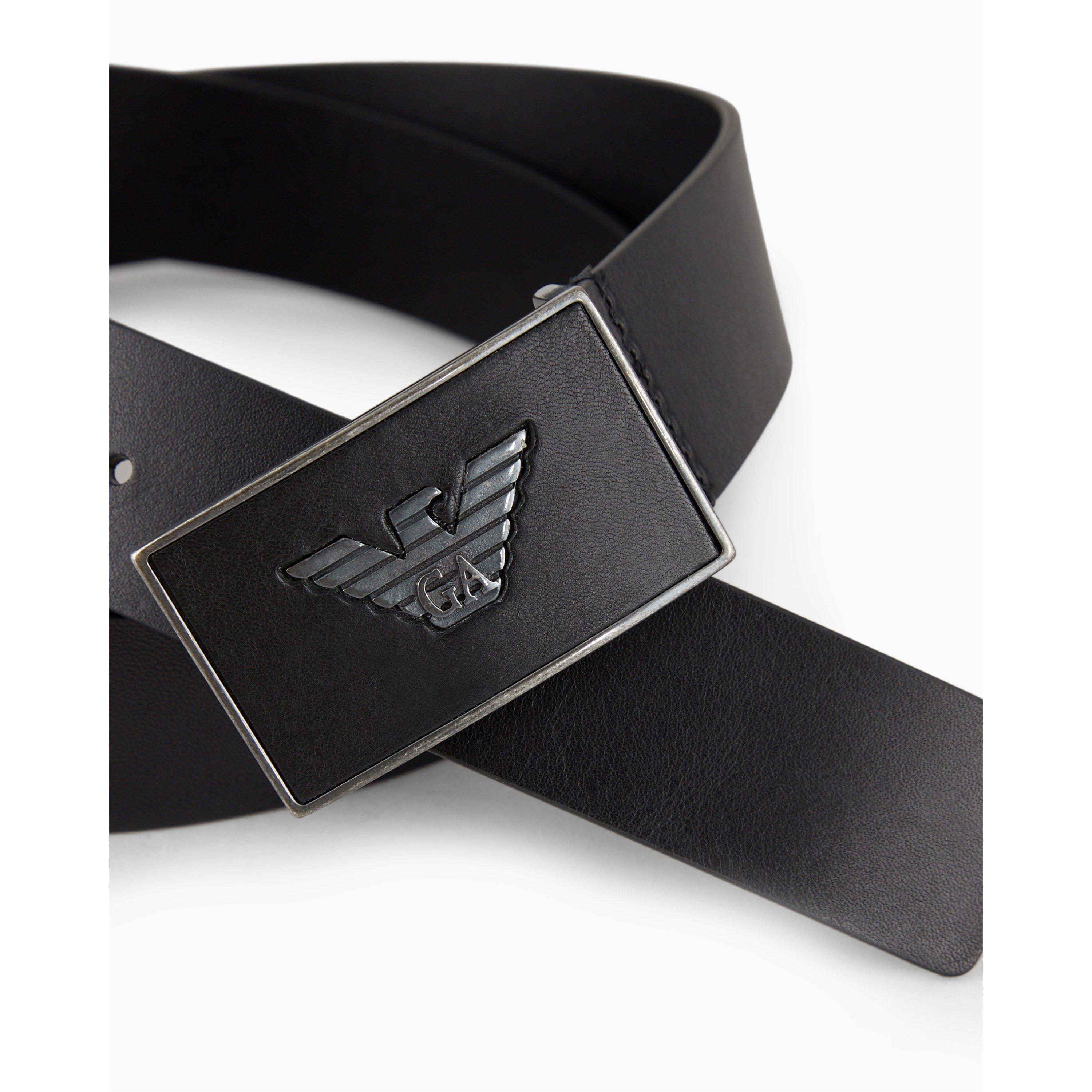 Black 80001 - Emporio Armani - Men's Plate Leather Belt - 7