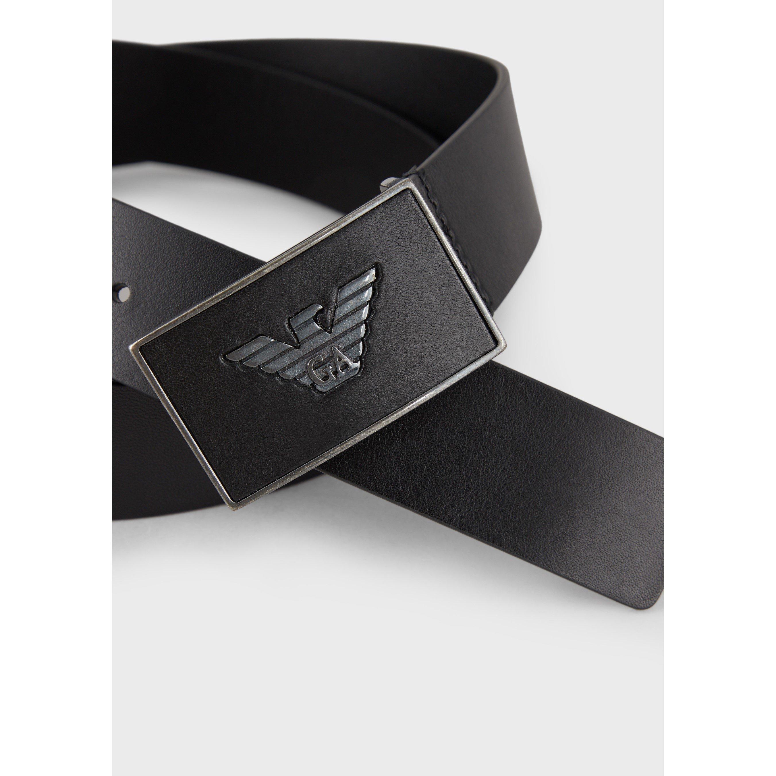 Black 80001 - Emporio Armani - Men's Plate Leather Belt - 5