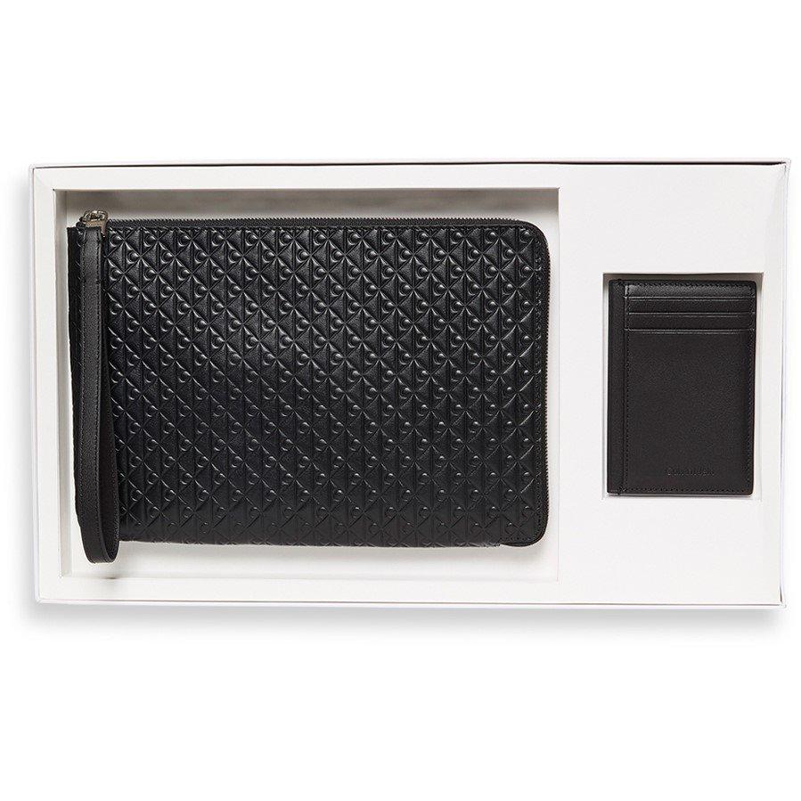 Black - Calvin Klein - Men's Embossed Emblem Zipped Pouch & Cardigan Case Gift Set - 1