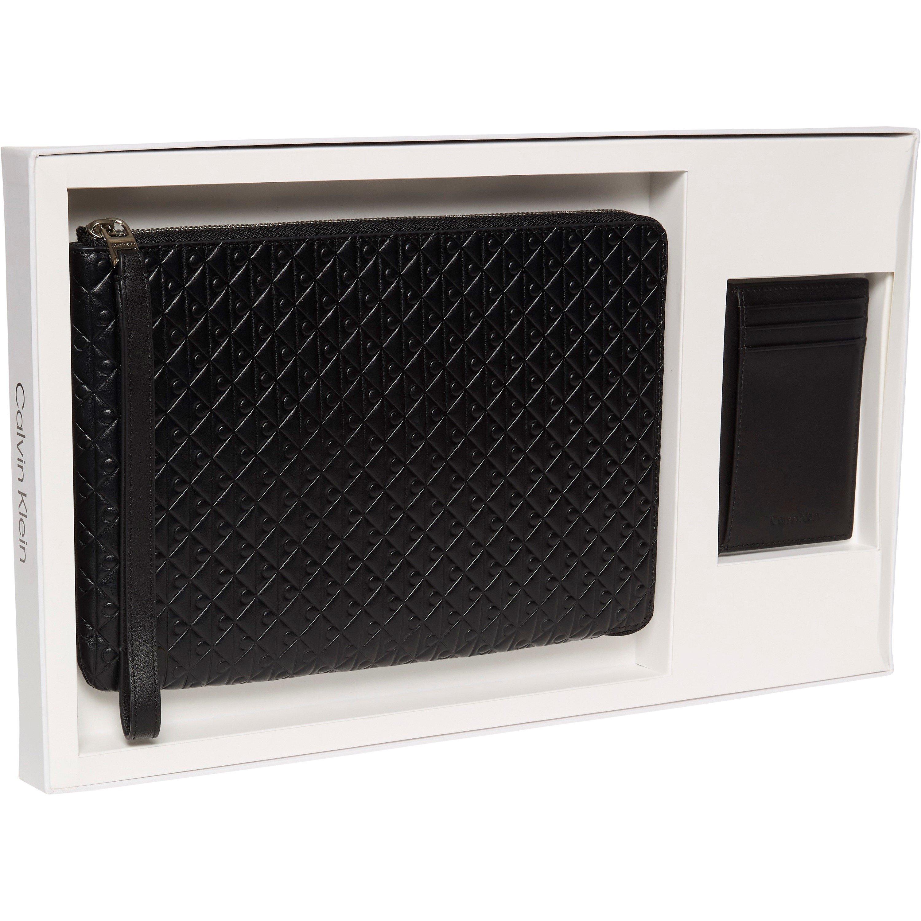 Black - Calvin Klein - Embossed Emblem Zip Pouch & Card Case Gift Set - 3