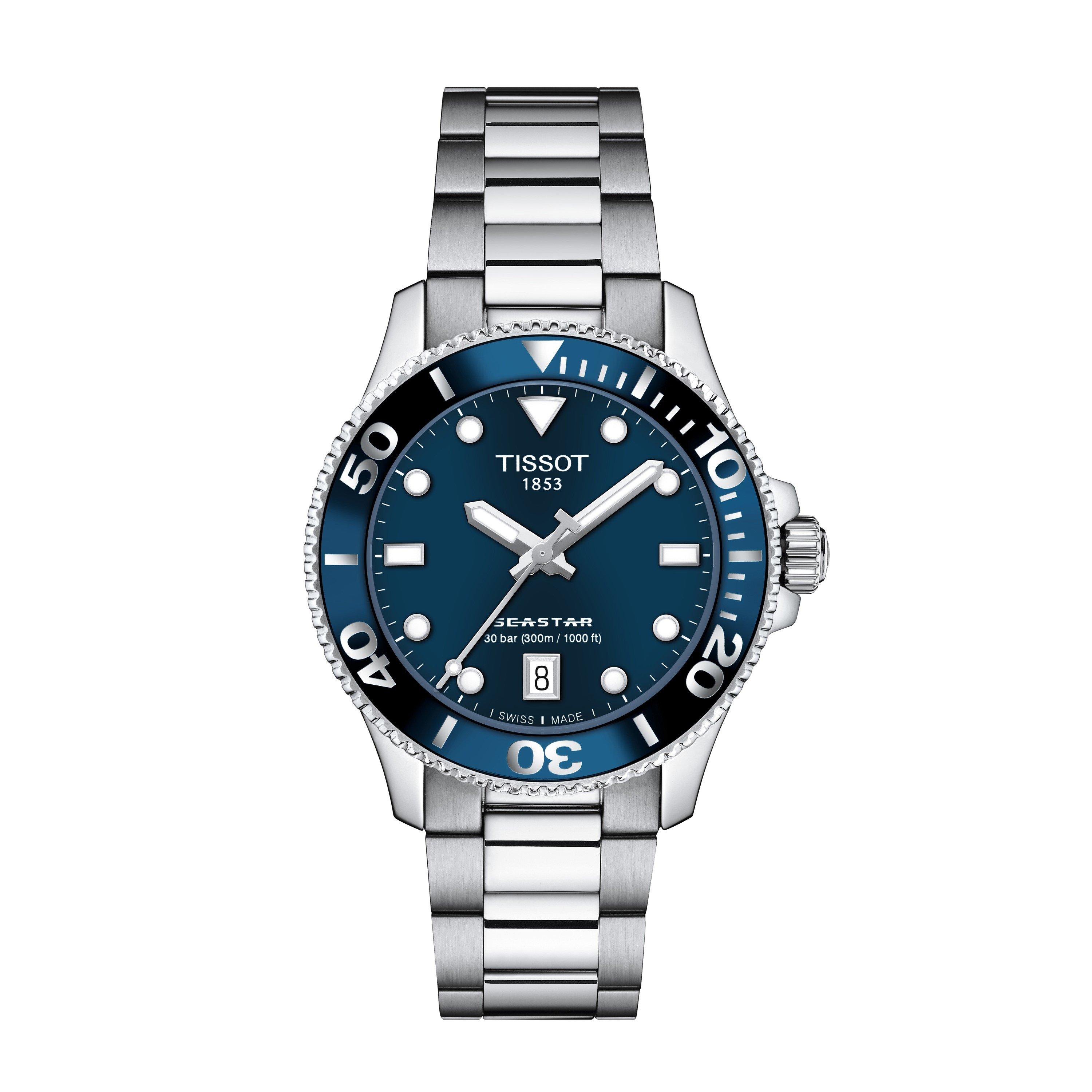 Tissot Men's Seastar Quartz Analogue Watch - Blue/Steel - 36mm