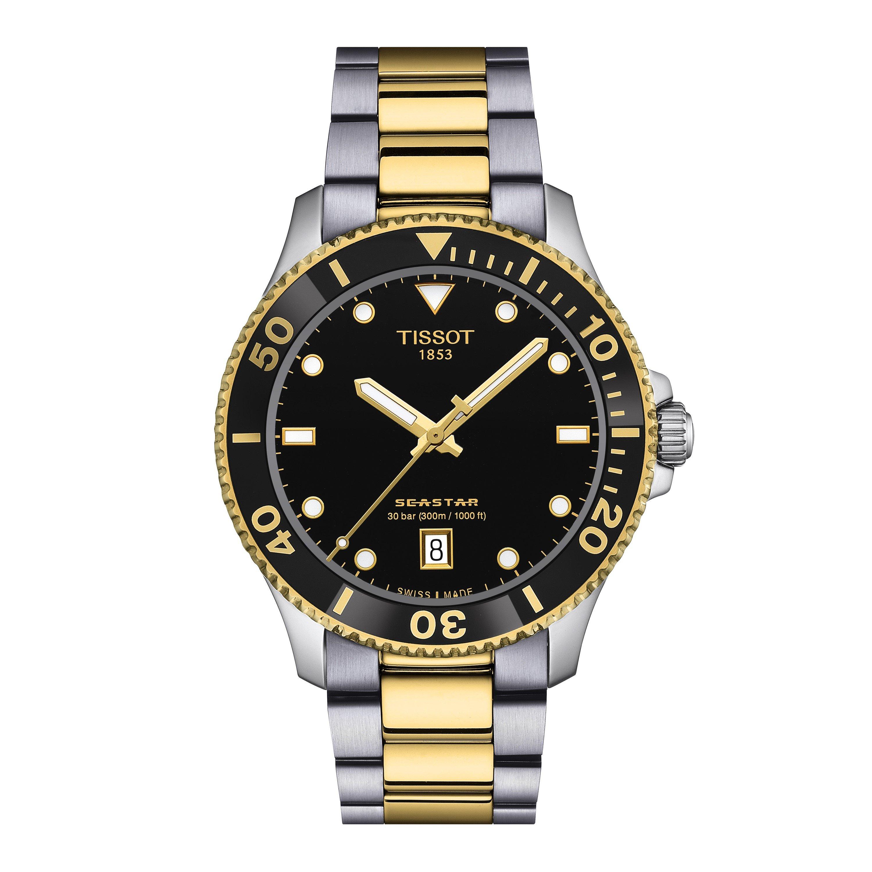 Tissot Men's Seastar Quartz Analogue Watch - Black/Steel - 40mm