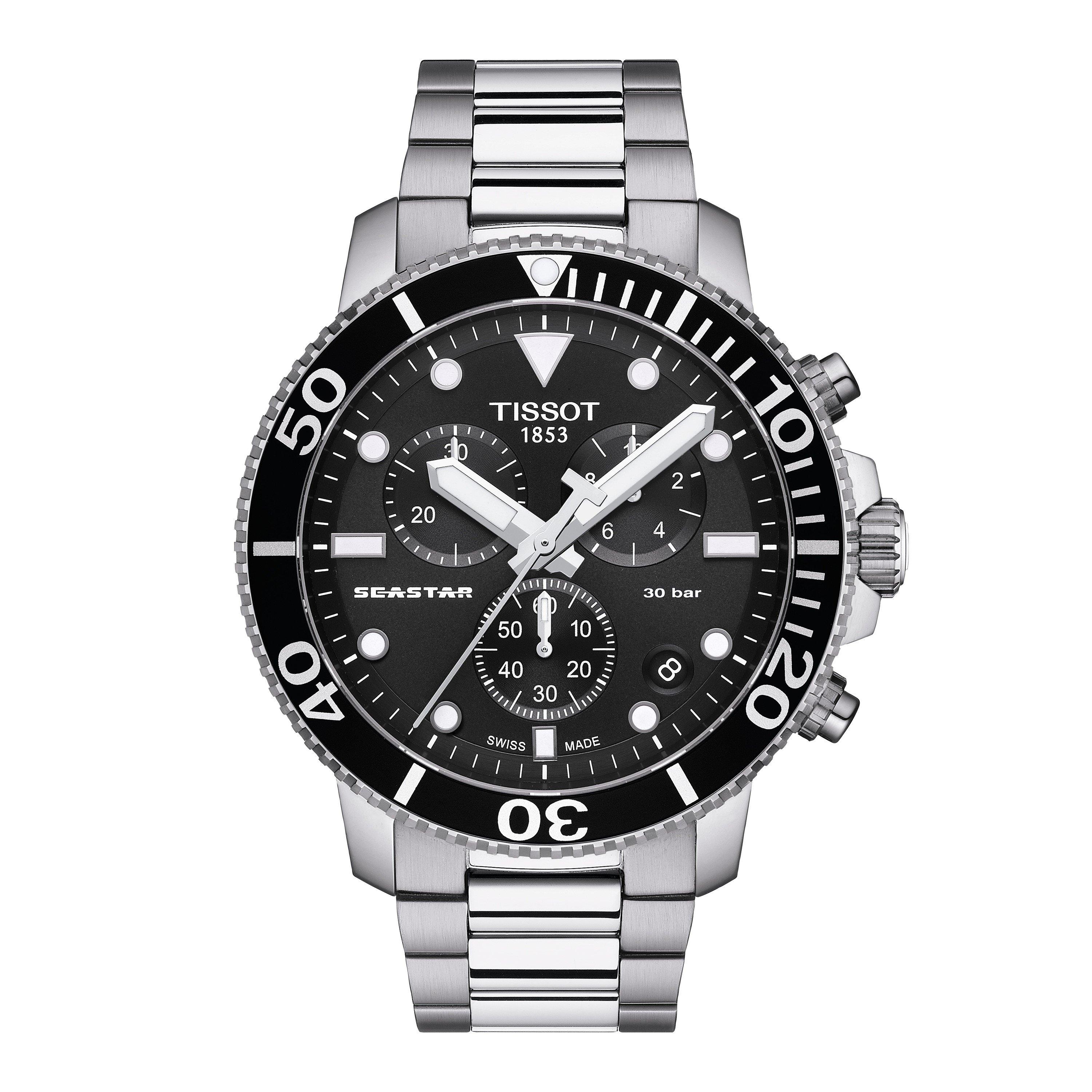 Tissot Men's Seastar Chrono Quartz Analogue Watch In Black/steel