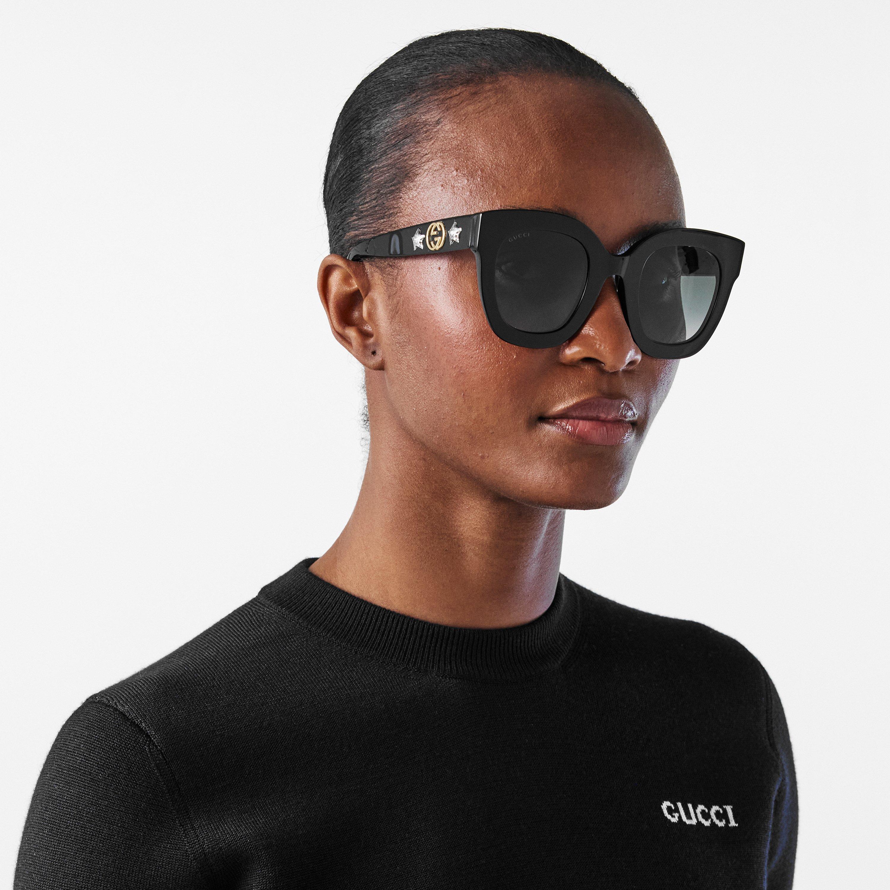 Blk/Blk/Grey - Gucci - Round Frame Sunglasses - 3