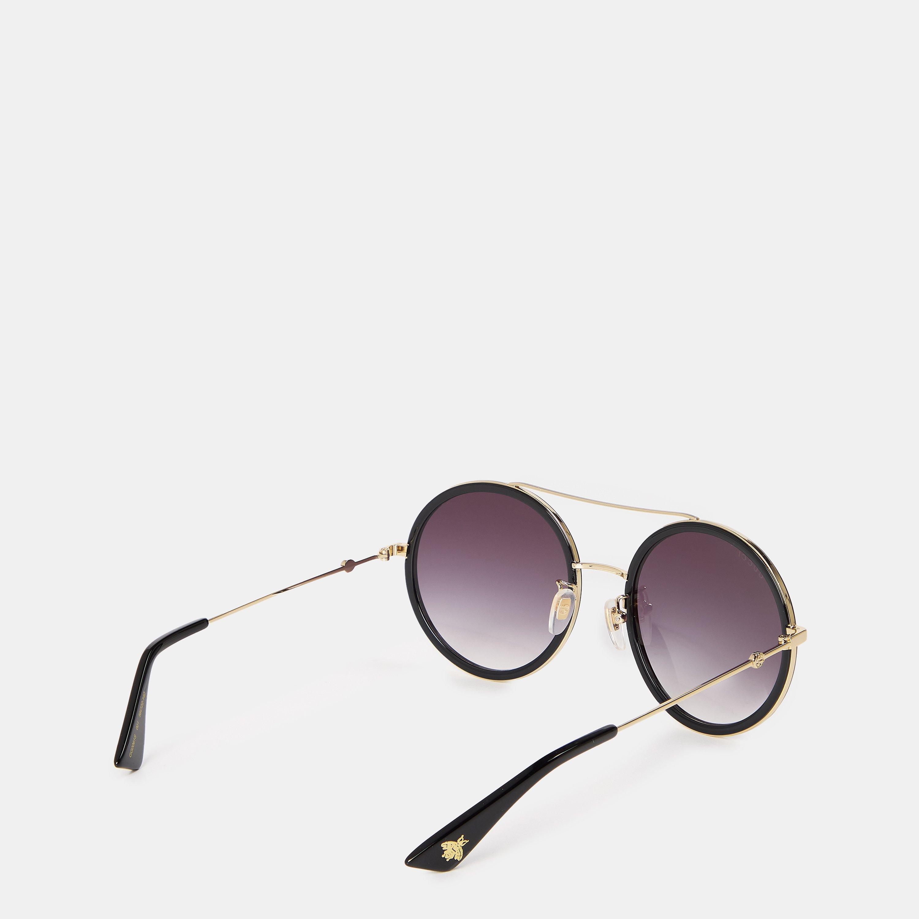 Gold/Grey - Gucci - Women's Stripe Round Pilot Sunglasses - 2