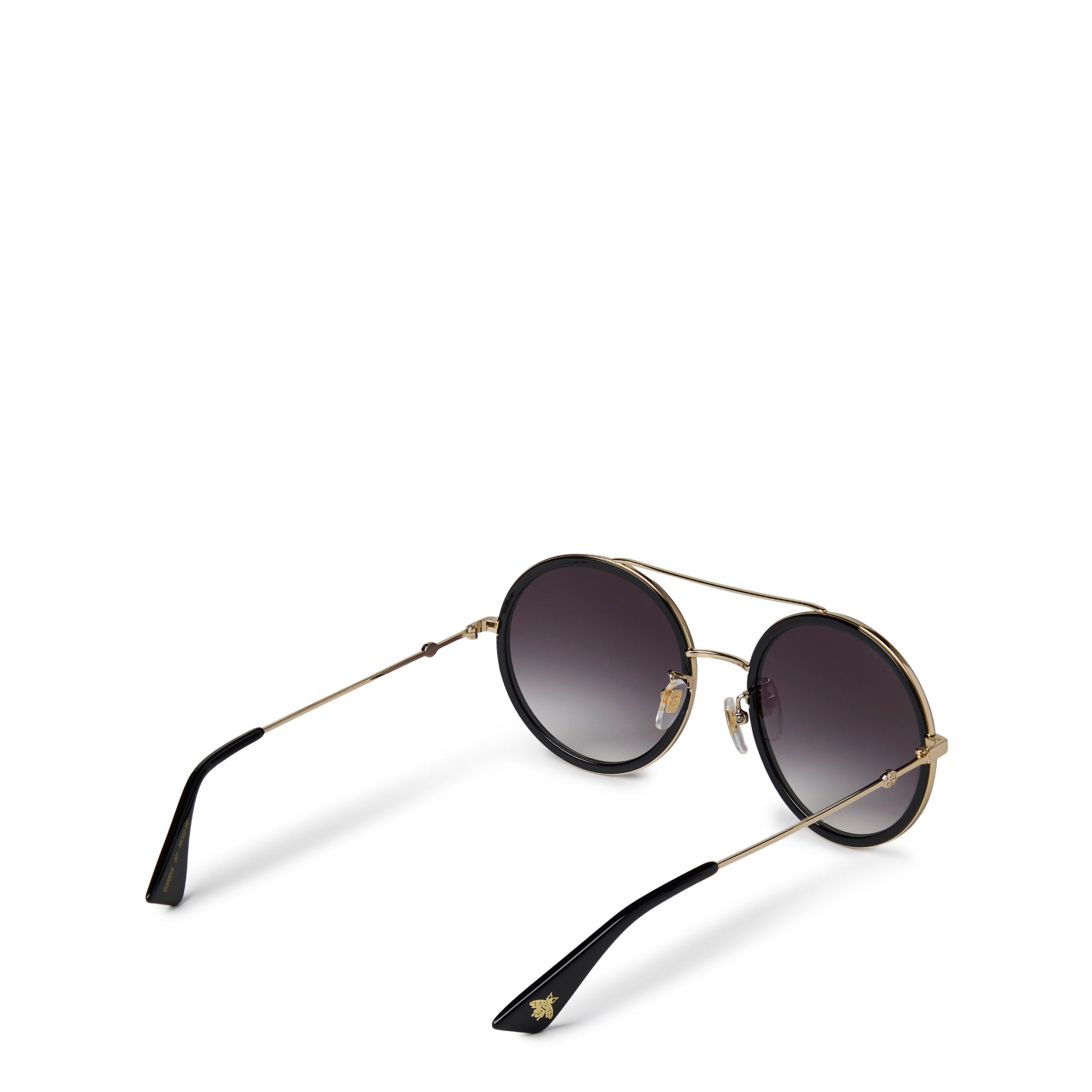 Gold/Grey - Gucci - Women's Stripe Round Pilot Sunglasses - 7