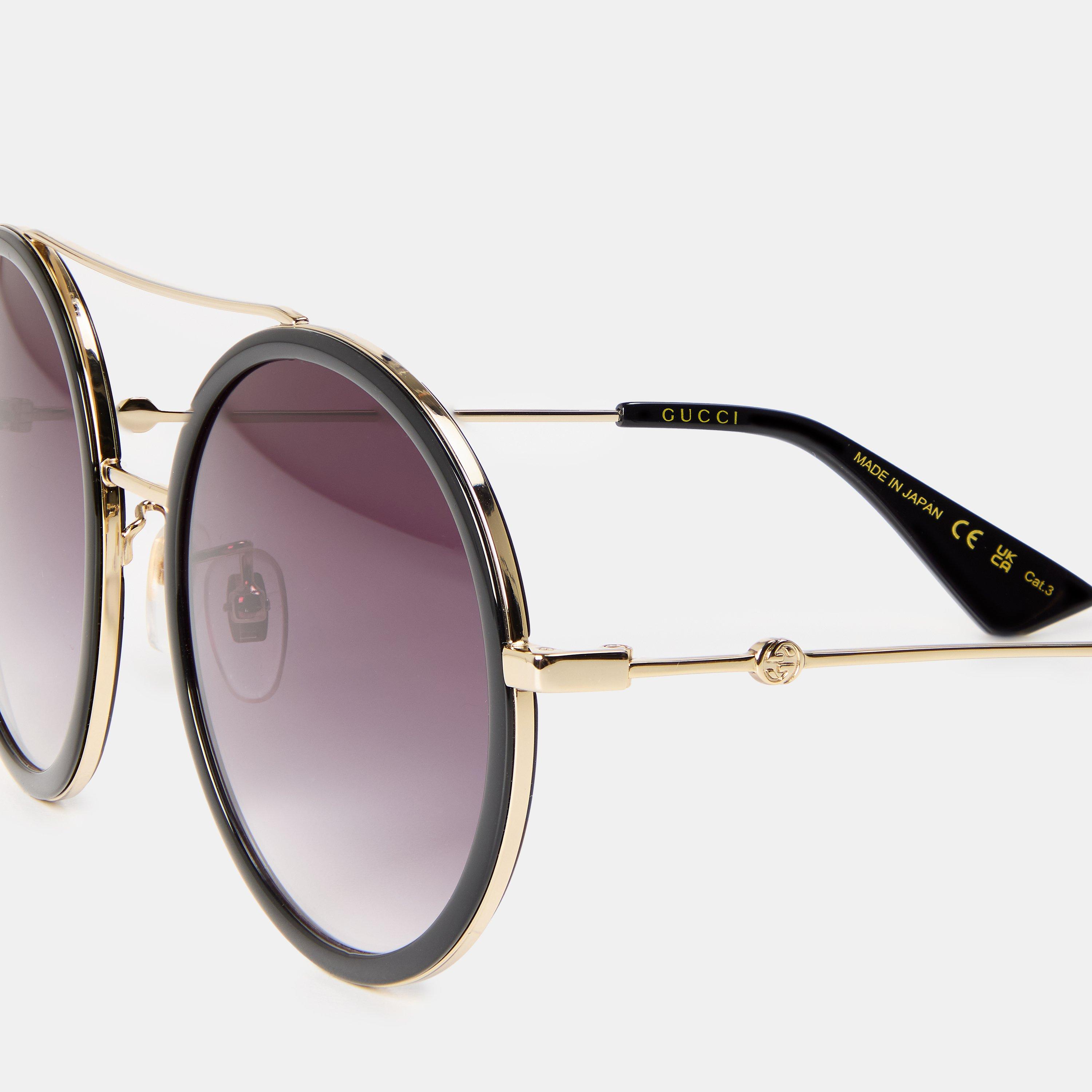 Gold/Grey - Gucci - Women's Stripe Round Pilot Sunglasses - 4