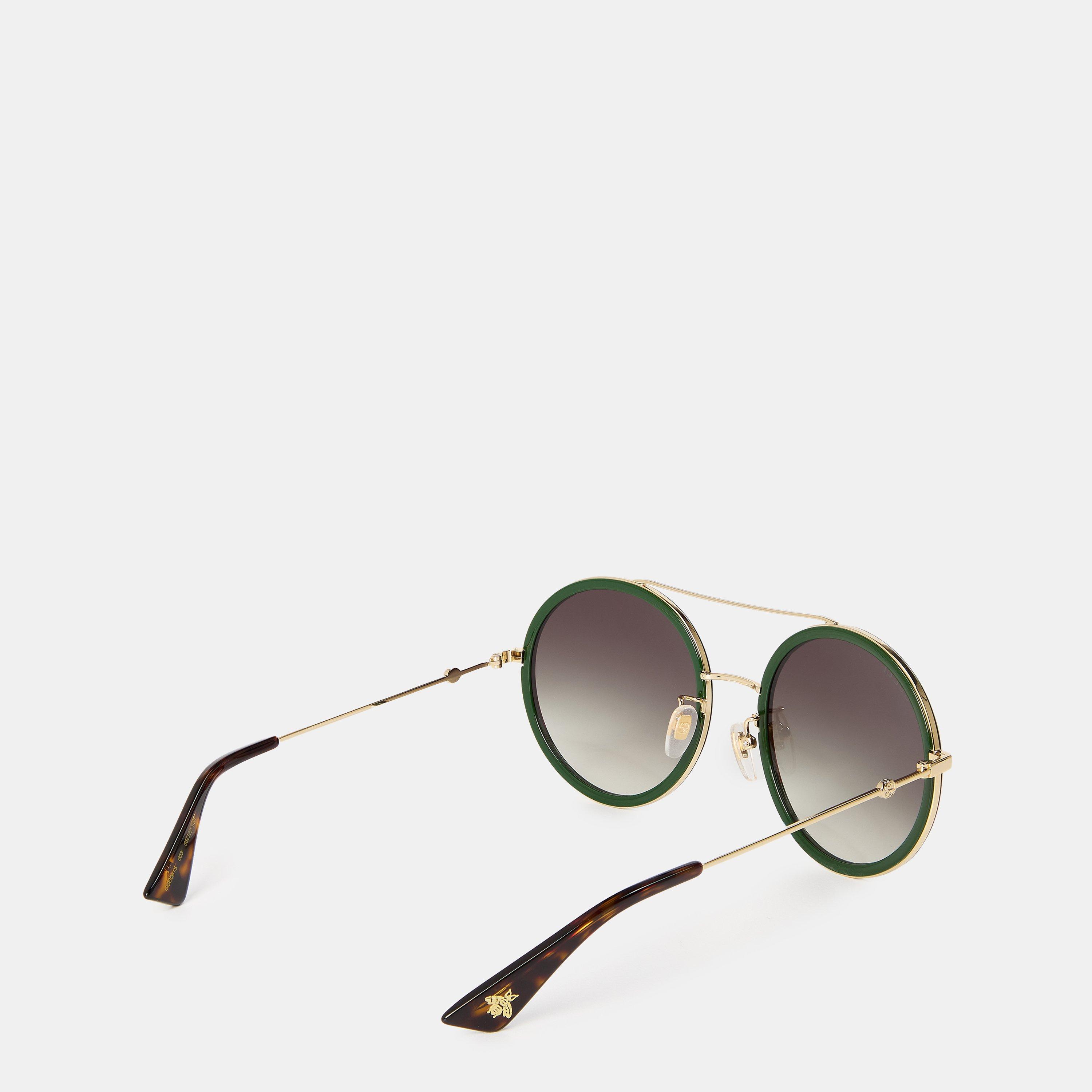 Gld/Gld/Green - Gucci - Women's Stripe Round Pilot Sunglasses - 2