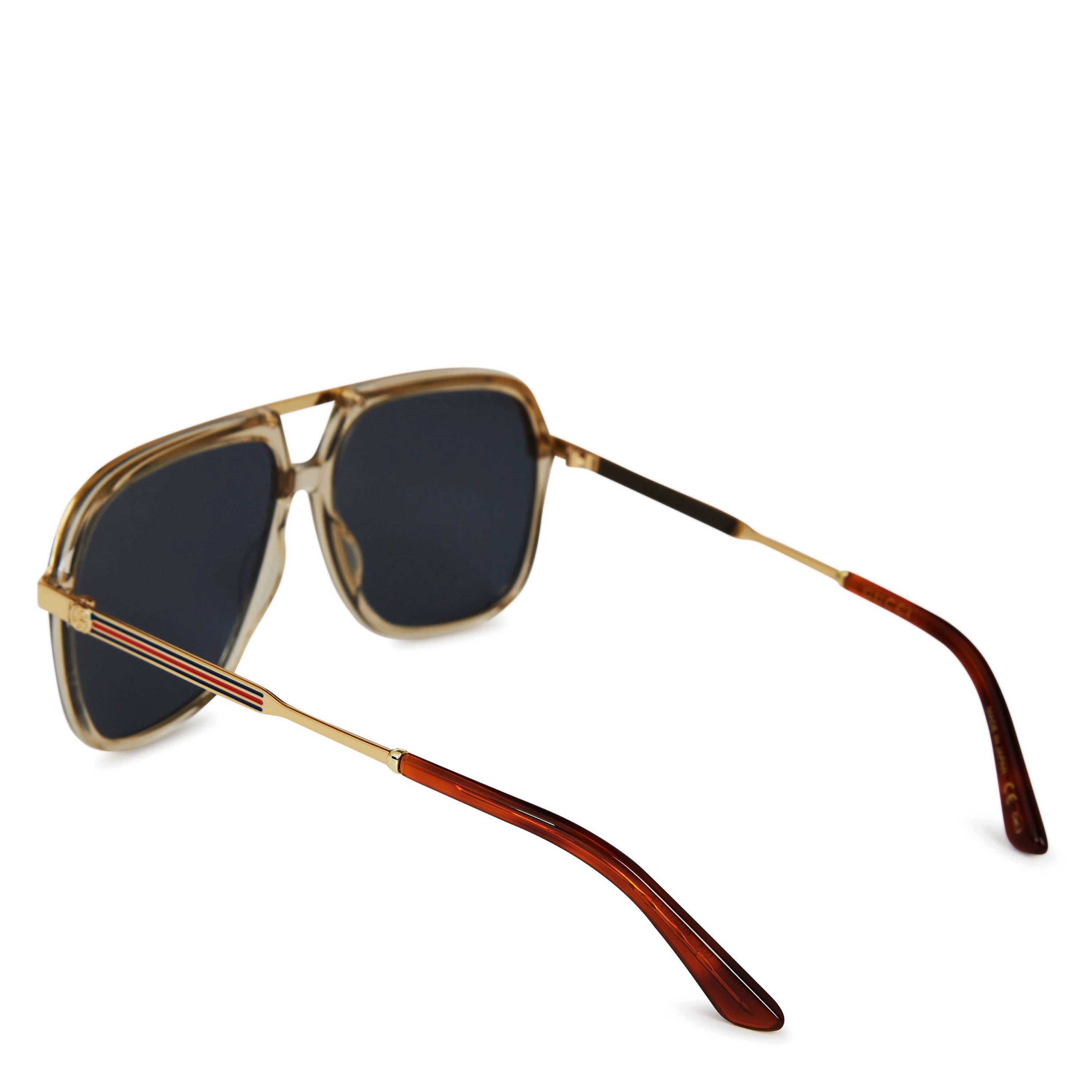 Brown/Gld/Blue - Gucci - Men's Oversized Aviator Sunglasses - 3