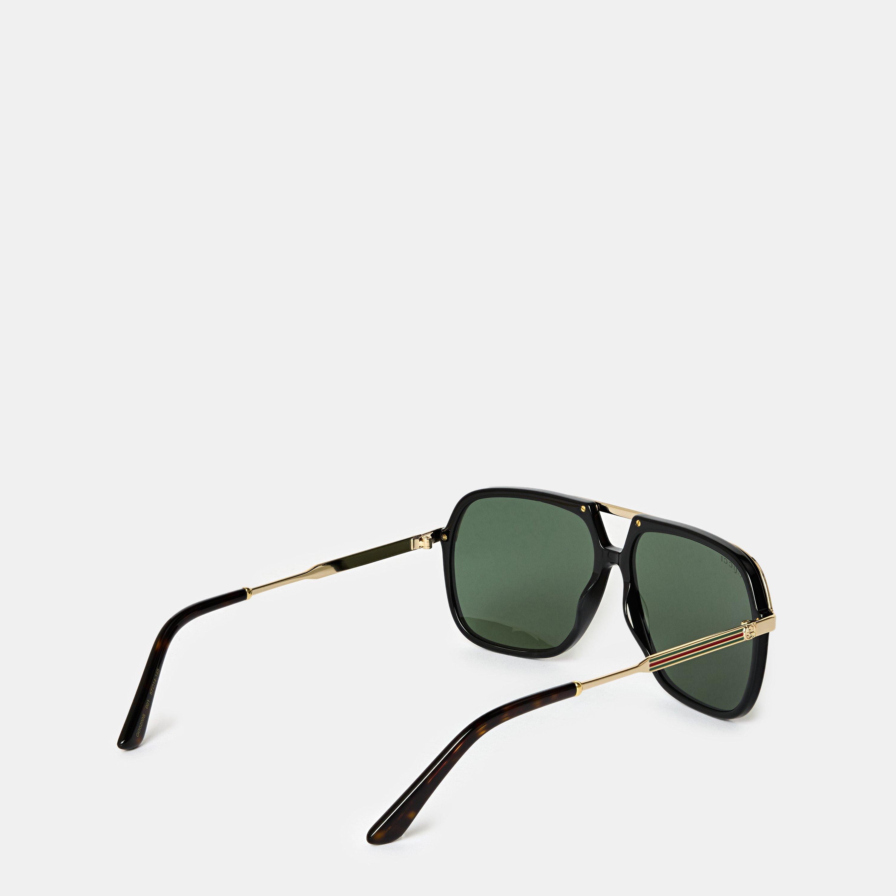 Blk/Gld/Green - Gucci - Men's Oversized Aviator Sunglasses - 2
