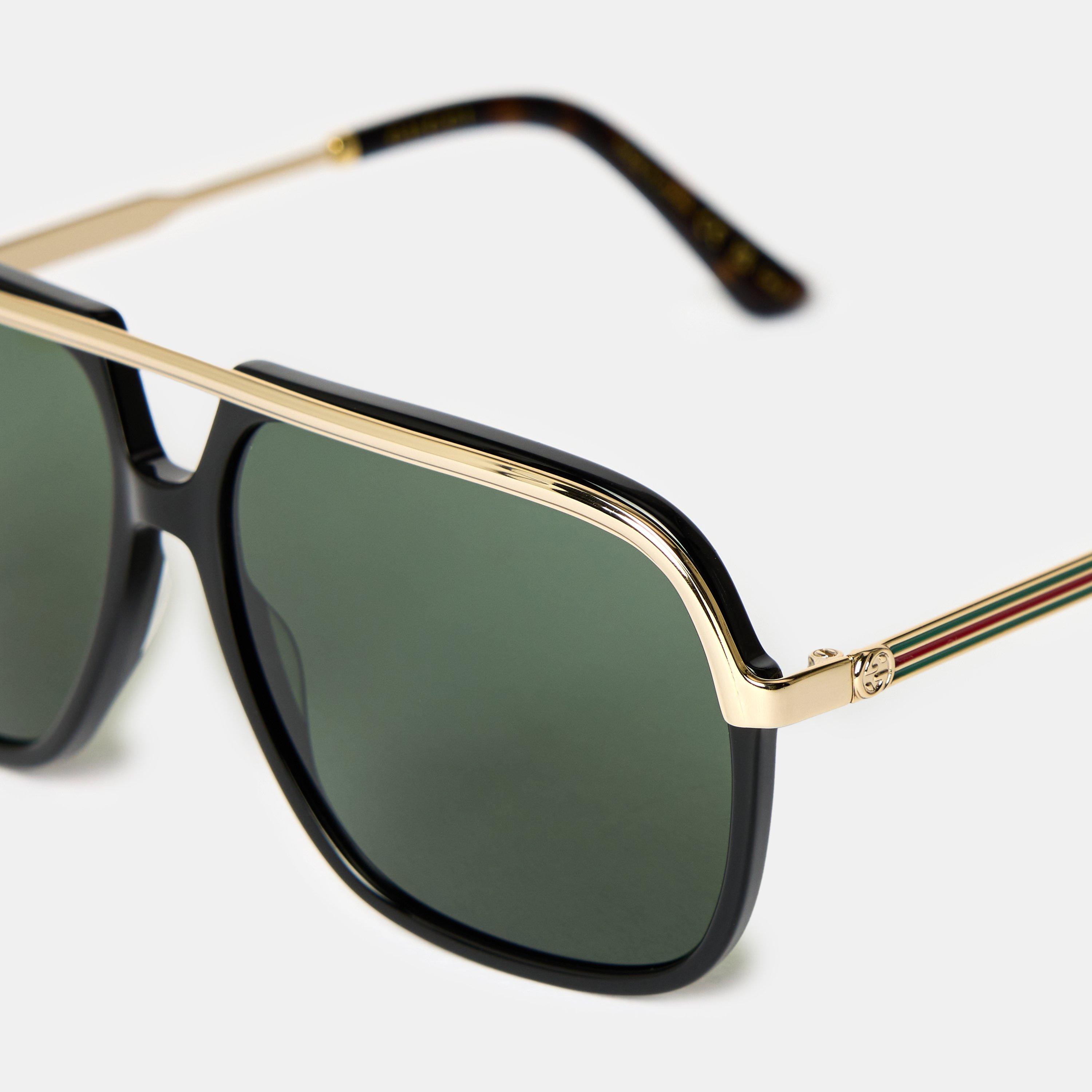 Blk/Gld/Green - Gucci - Men's Oversized Aviator Sunglasses - 4