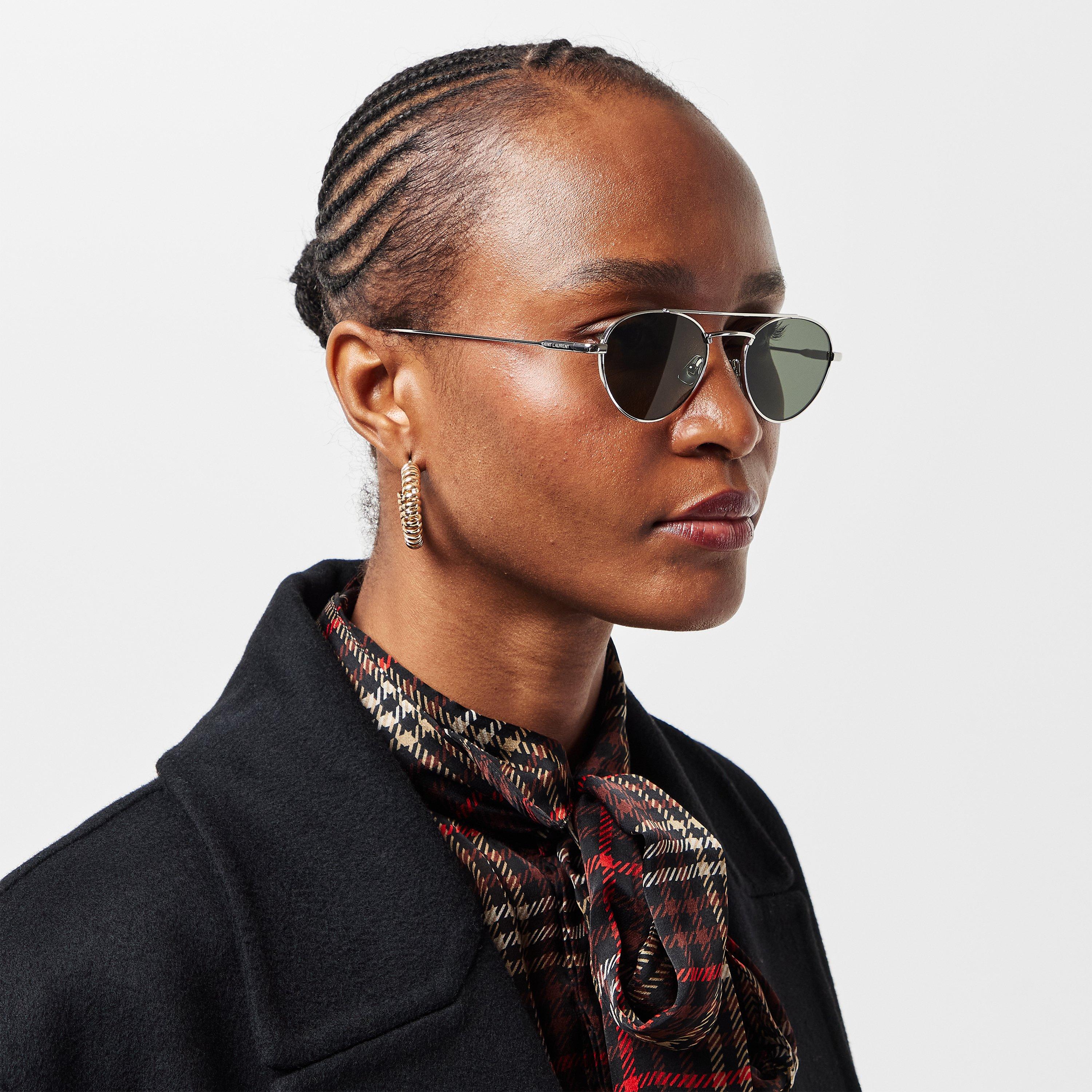 Silver/Grey - Saint Laurent - Women's YSL Round Sunglasses - 3