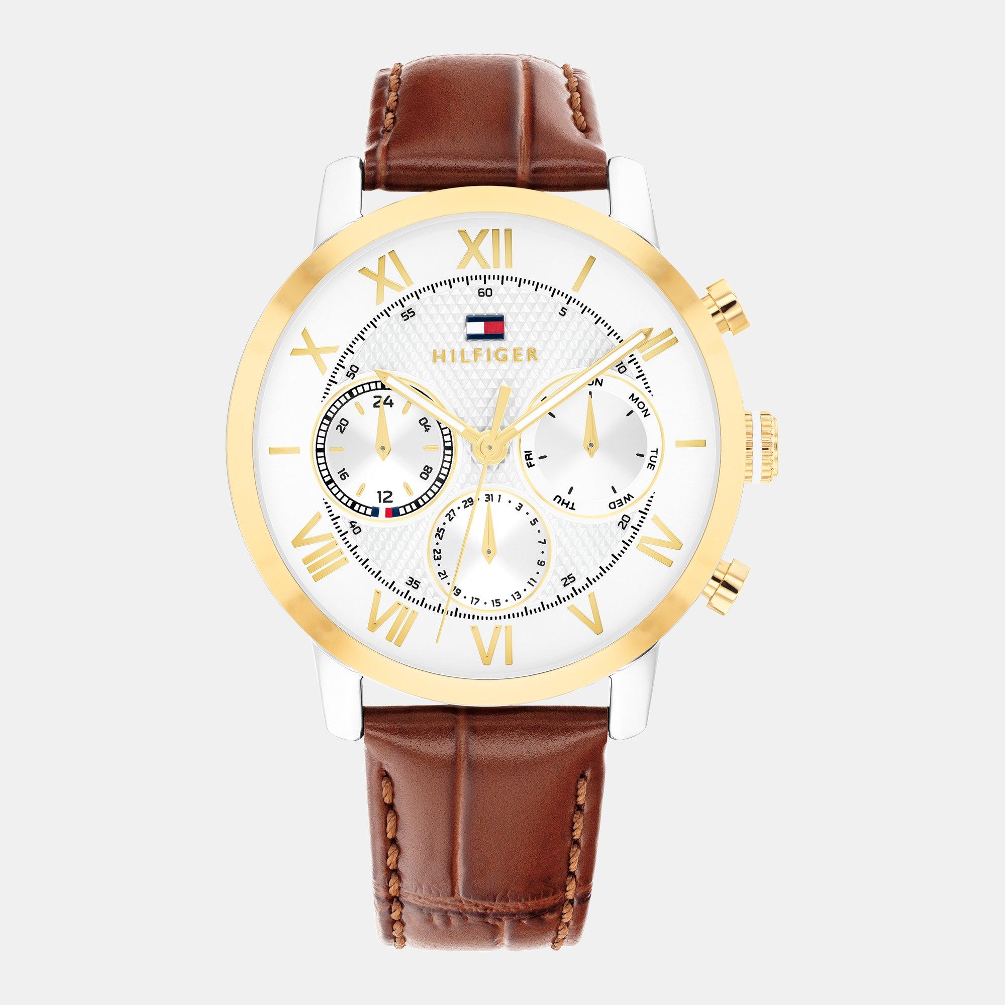 Gold - Tommy Hilfiger - Tommy Hilfiger Mens Brown Leather Strap Watch - 1