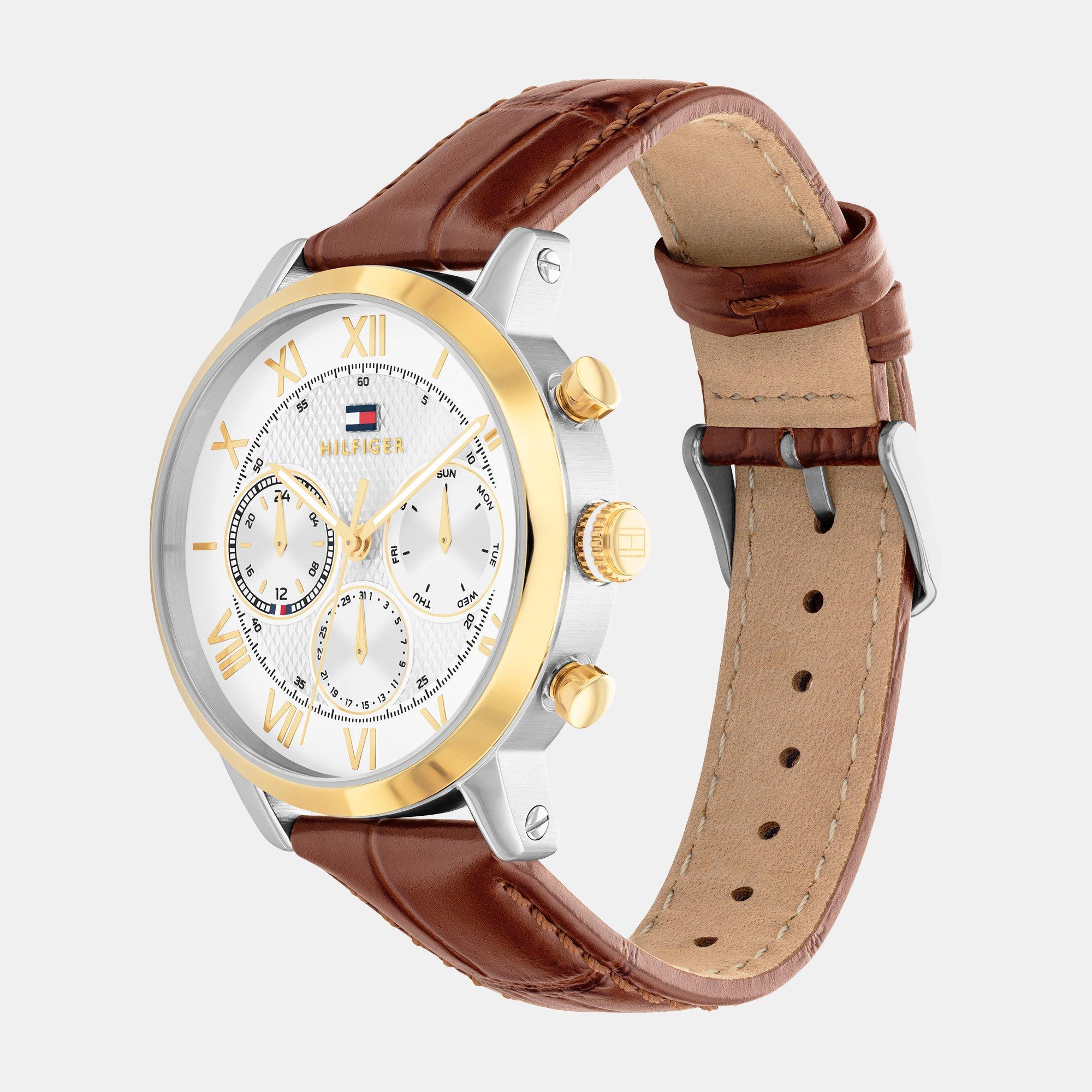 Gold - Tommy Hilfiger - Tommy Hilfiger Mens Brown Leather Strap Watch - 2