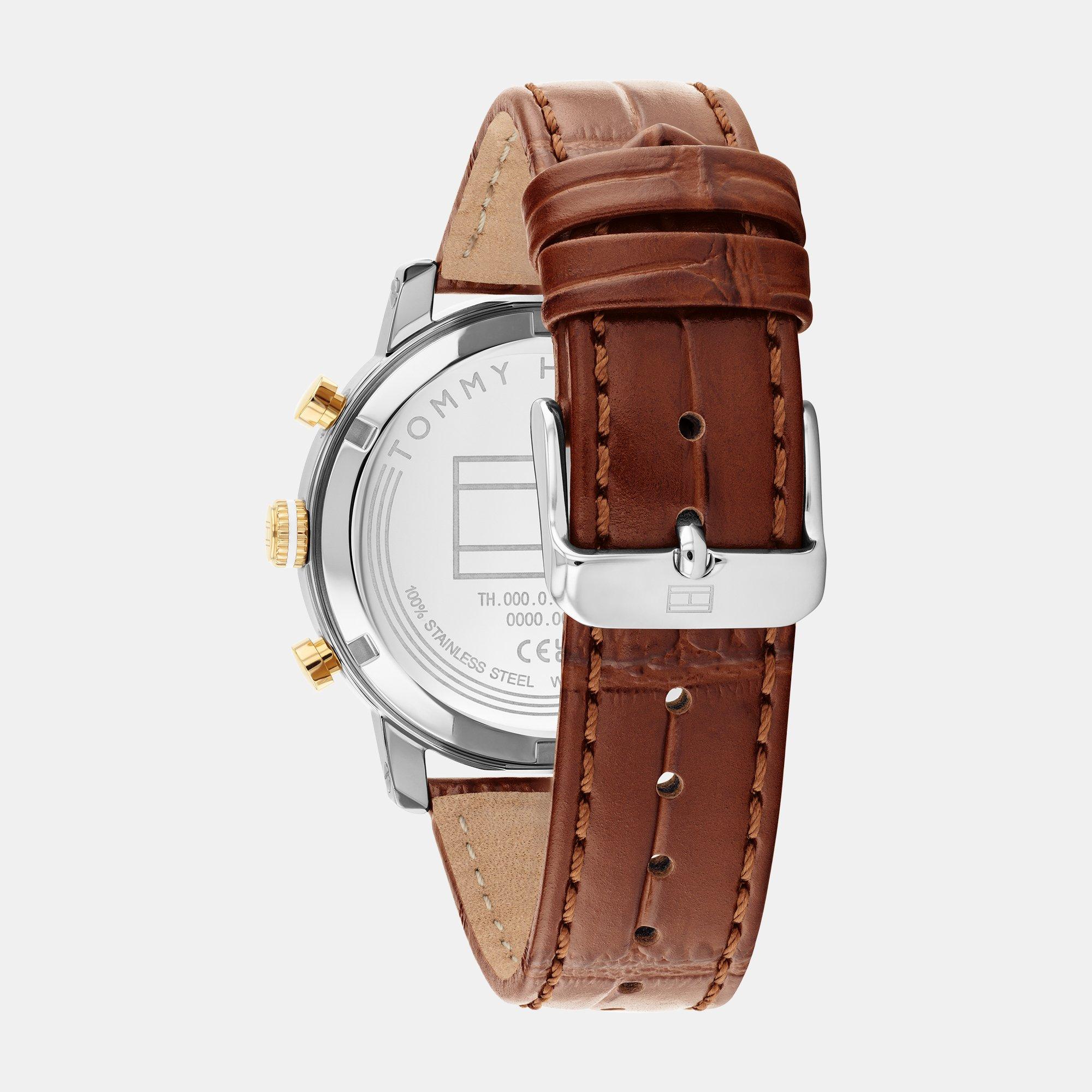 Gold - Tommy Hilfiger - Tommy Hilfiger Mens Brown Leather Strap Watch - 3