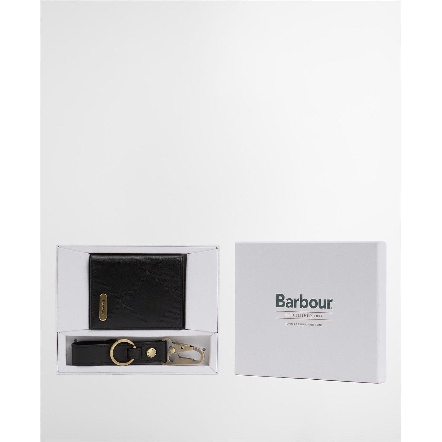 Black Tartan - Barbour - Brunton Leather Bi-Fold Wallet & Keyring Gift Set - 1