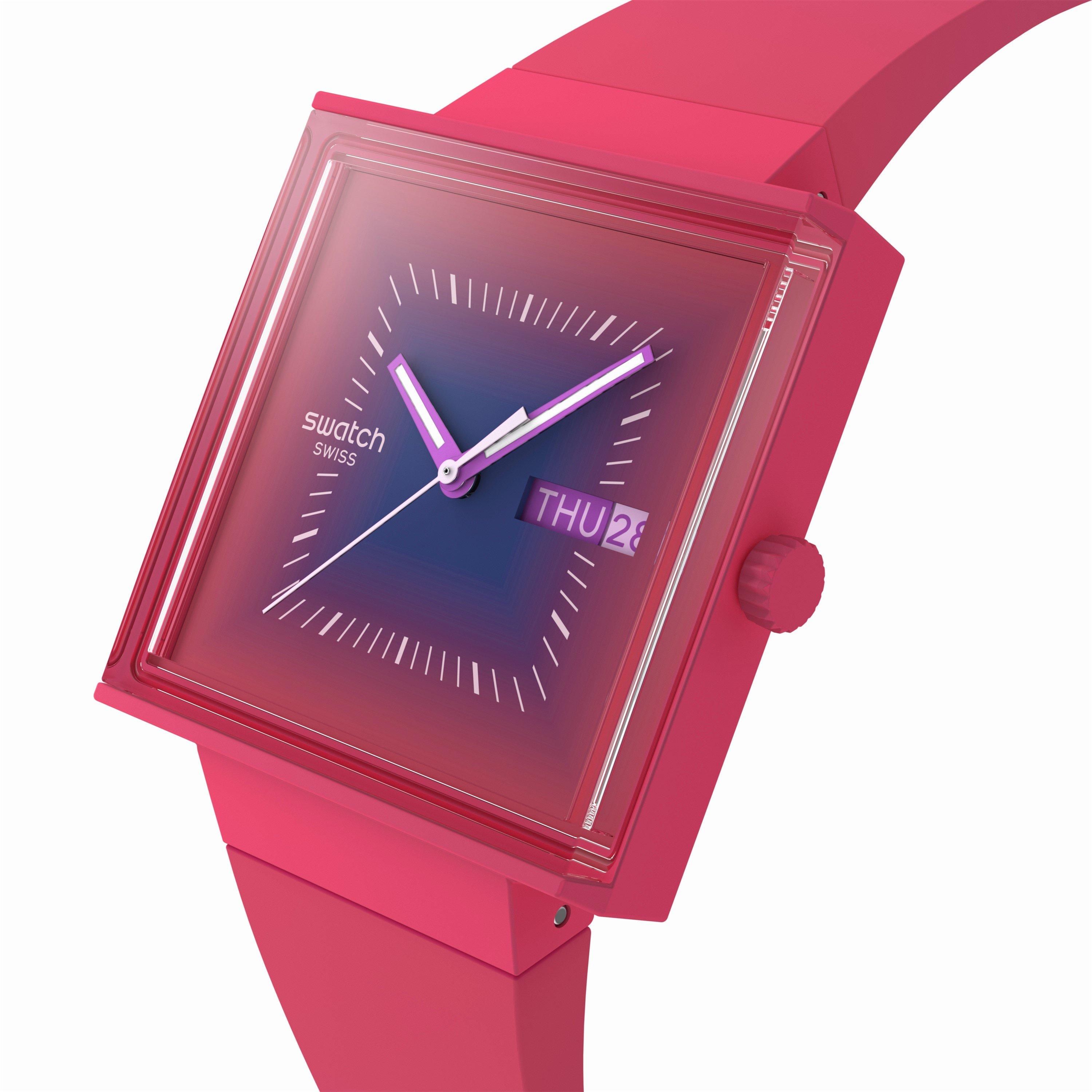 Pink - Swatch - Unisex Adults Squarely 53 Analogue Quartz Watch - 3