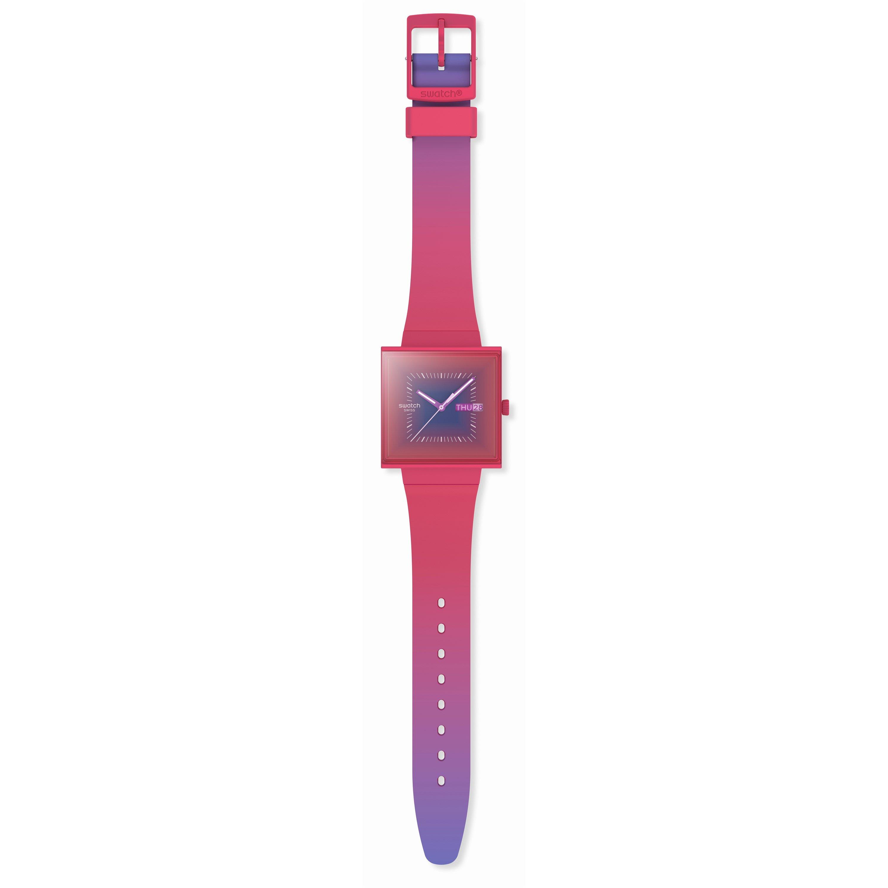 Pink - Swatch - Unisex Adults Squarely 53 Analogue Quartz Watch - 4