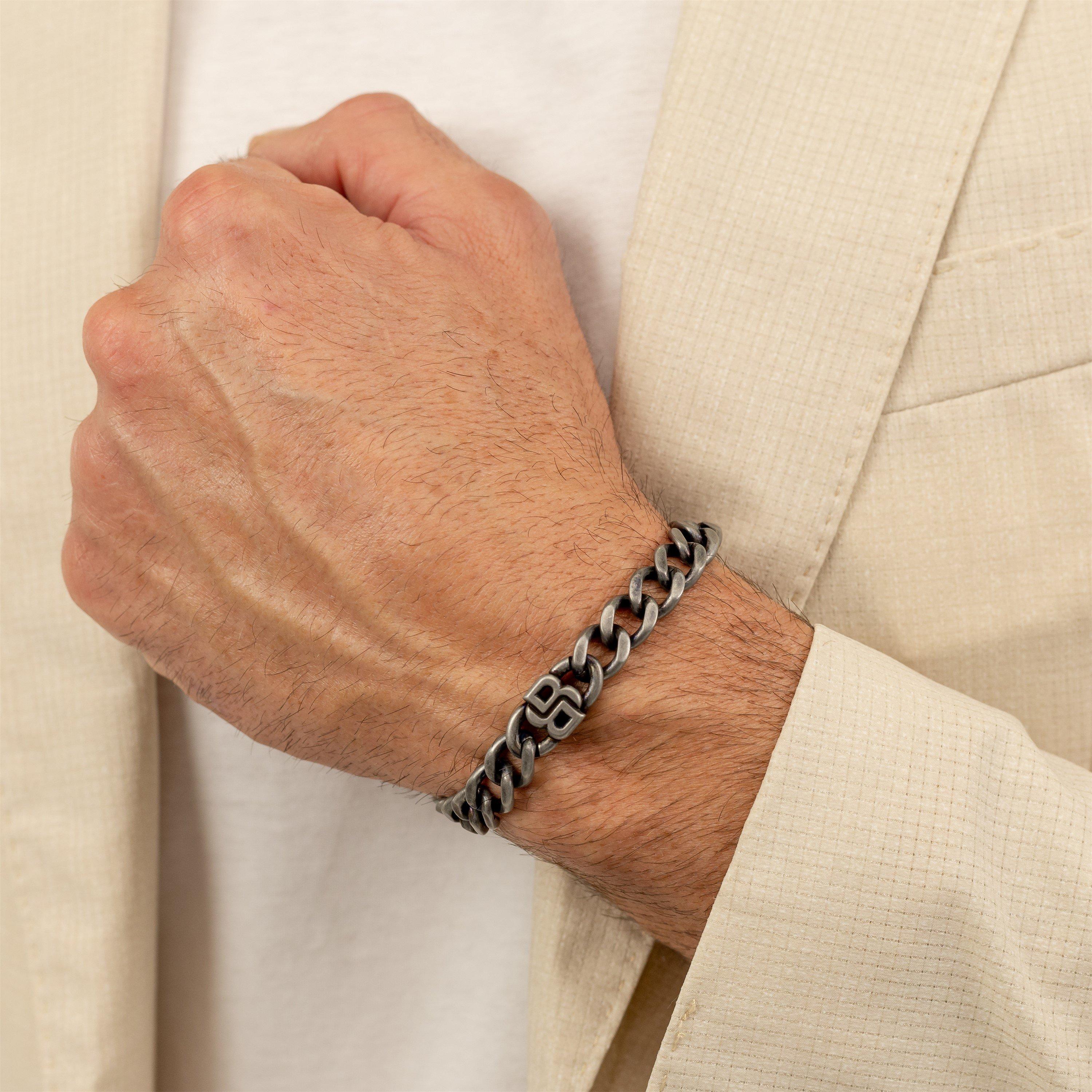 Grey - Boss - Men's Double B Absolute 10mm Antique Finish Magnetic Chain Bracelet - 4