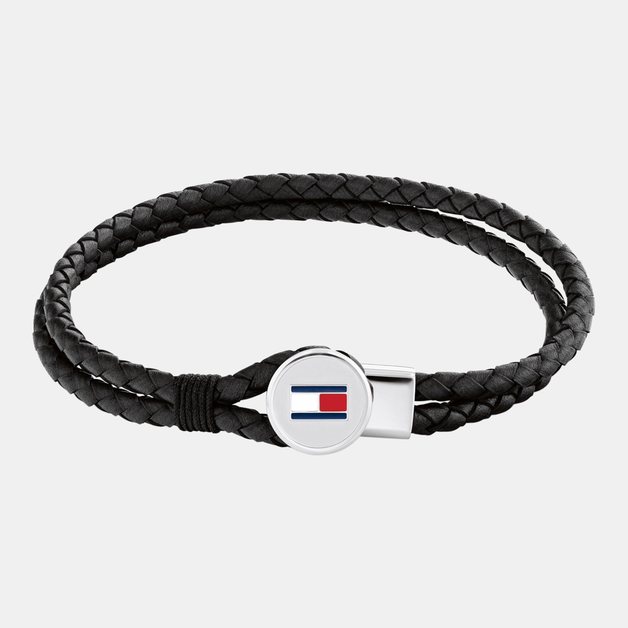 Black - Tommy Hilfiger - Tommy Hilfiger Men’s Braided Leather Bracelet - 1