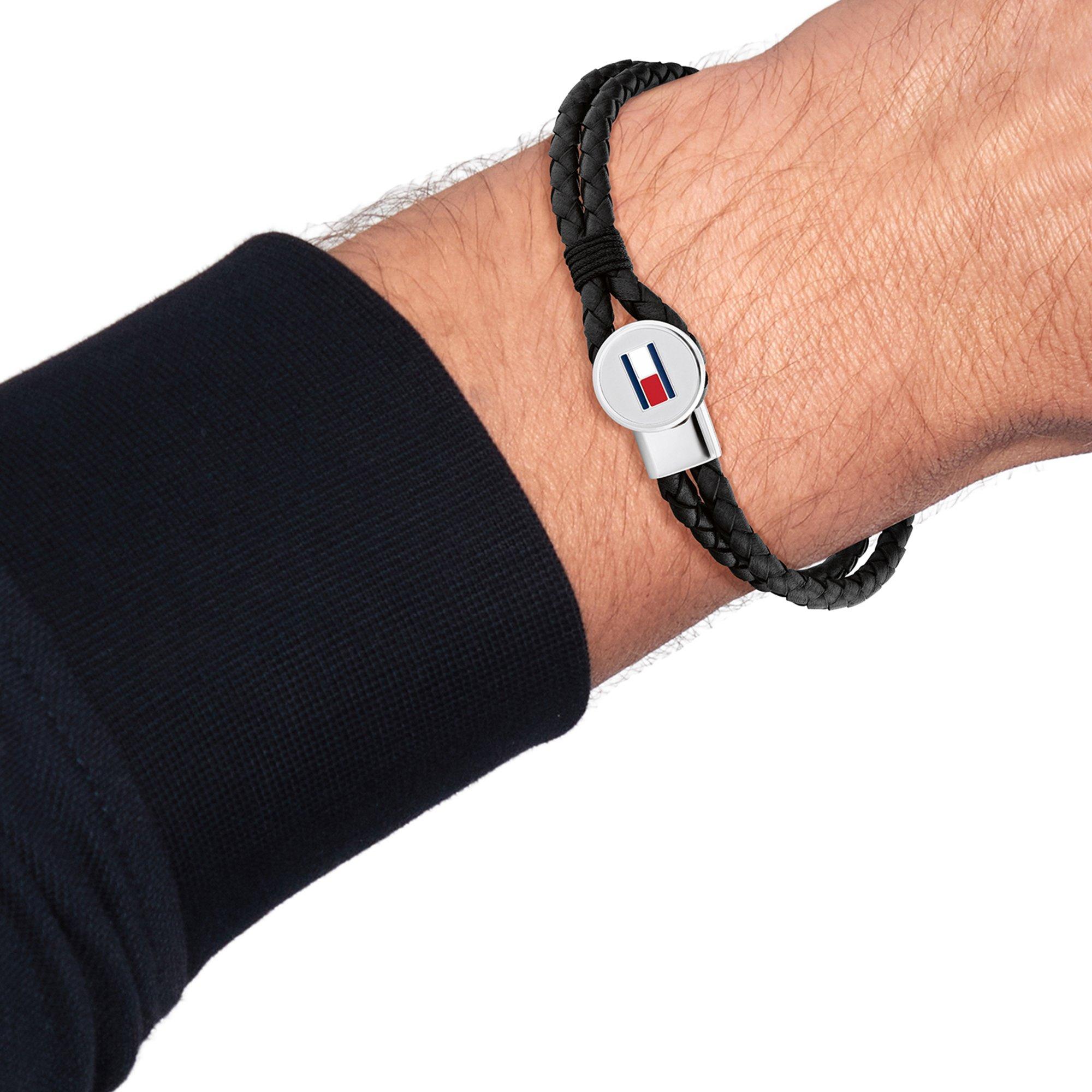 Black - Tommy Hilfiger - Tommy Hilfiger Men’s Braided Leather Bracelet - 2
