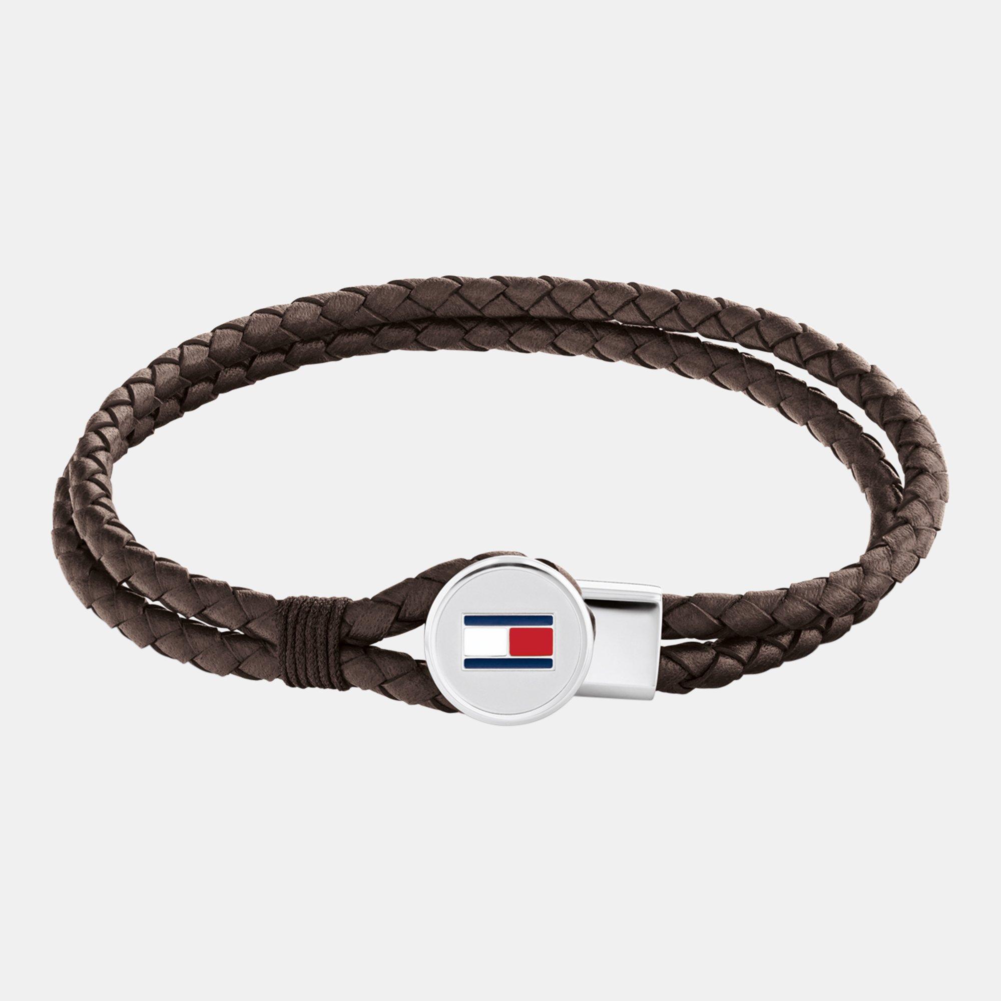 Brown - Tommy Hilfiger - Tommy Hilfiger Men’s Braided Leather Bracelet - 1