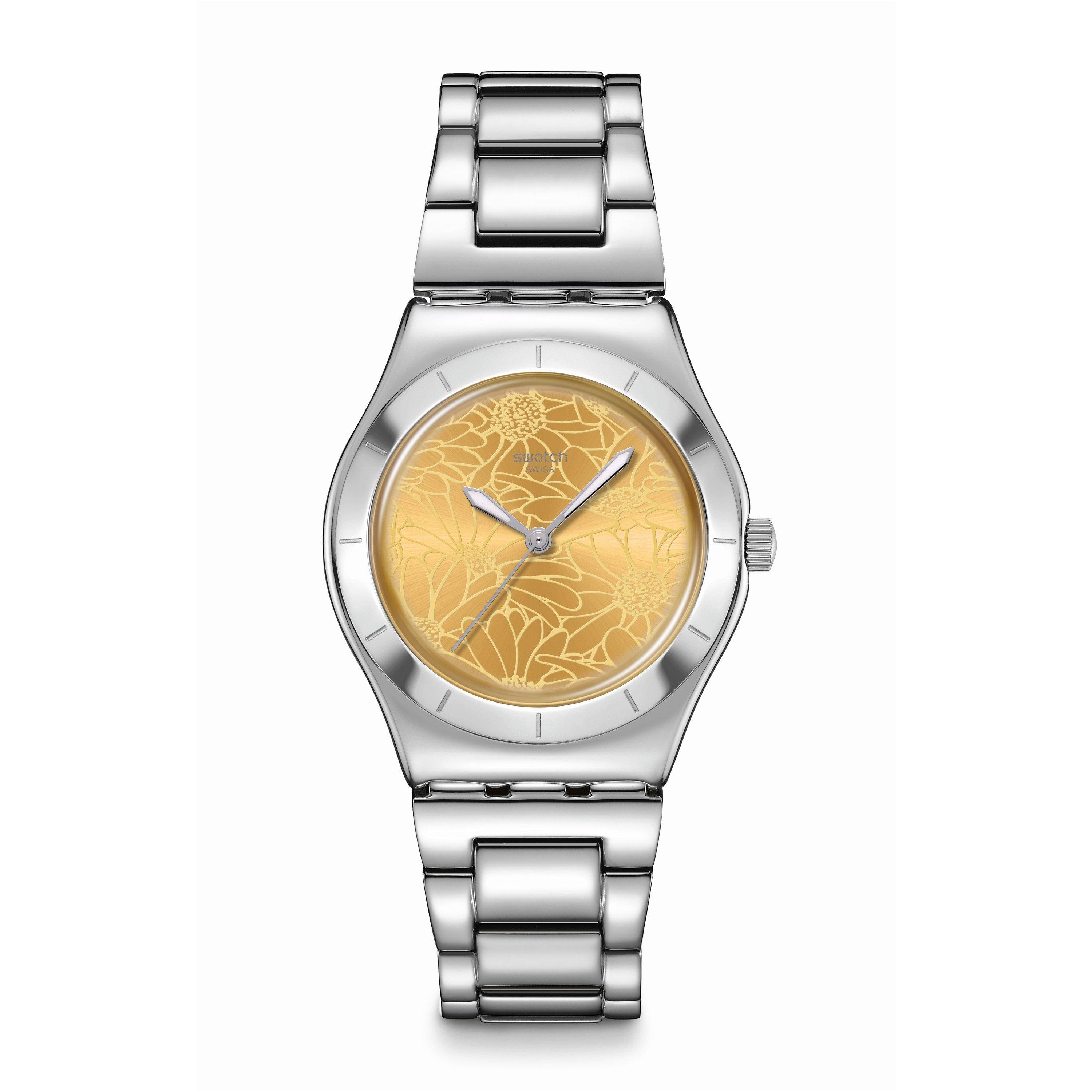 Swatch  Adults Petal Swirl Analogue Quartz Watch - Yellow