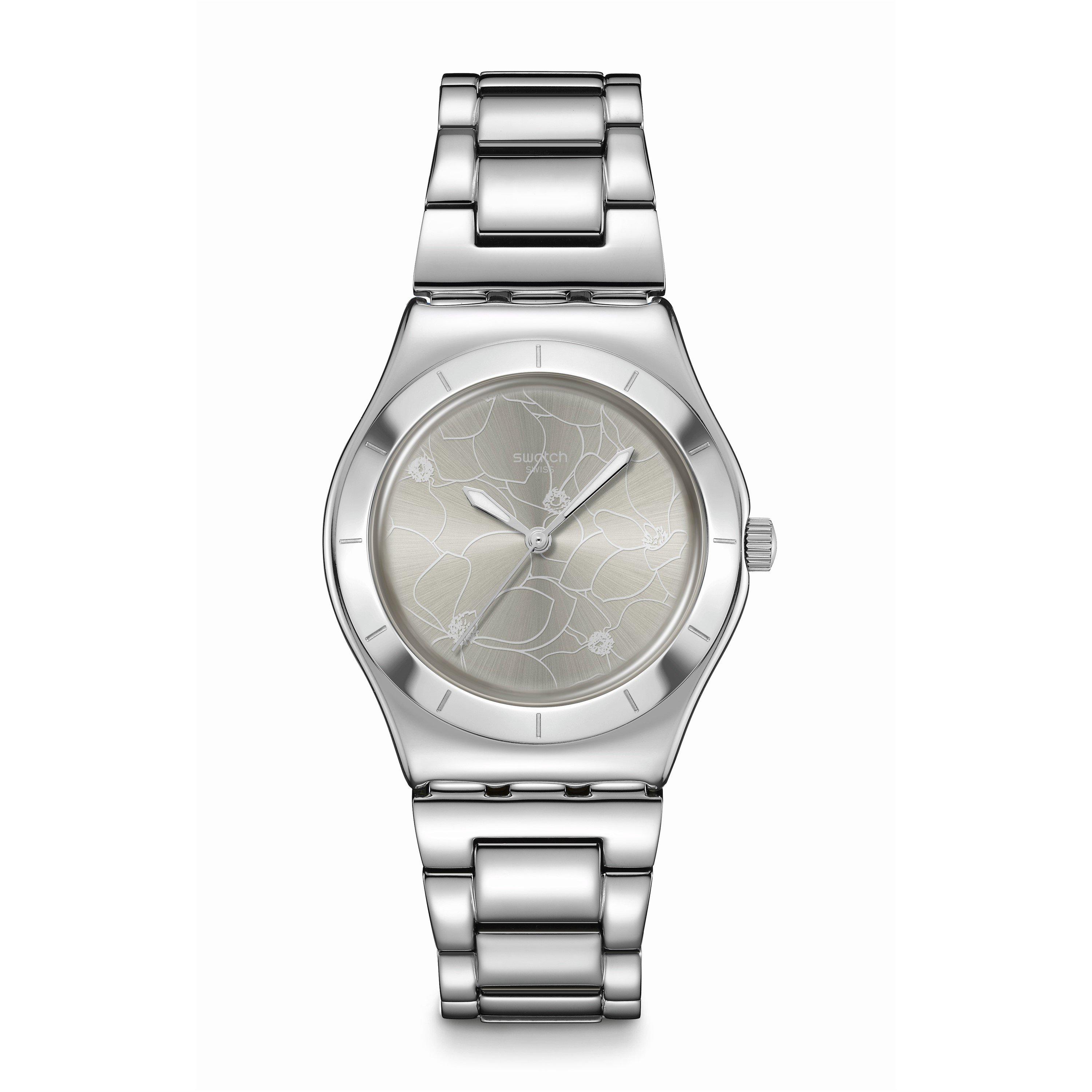 Swatch  Adults Petal Bliss 53 Analogue Quartz Watch - Silver