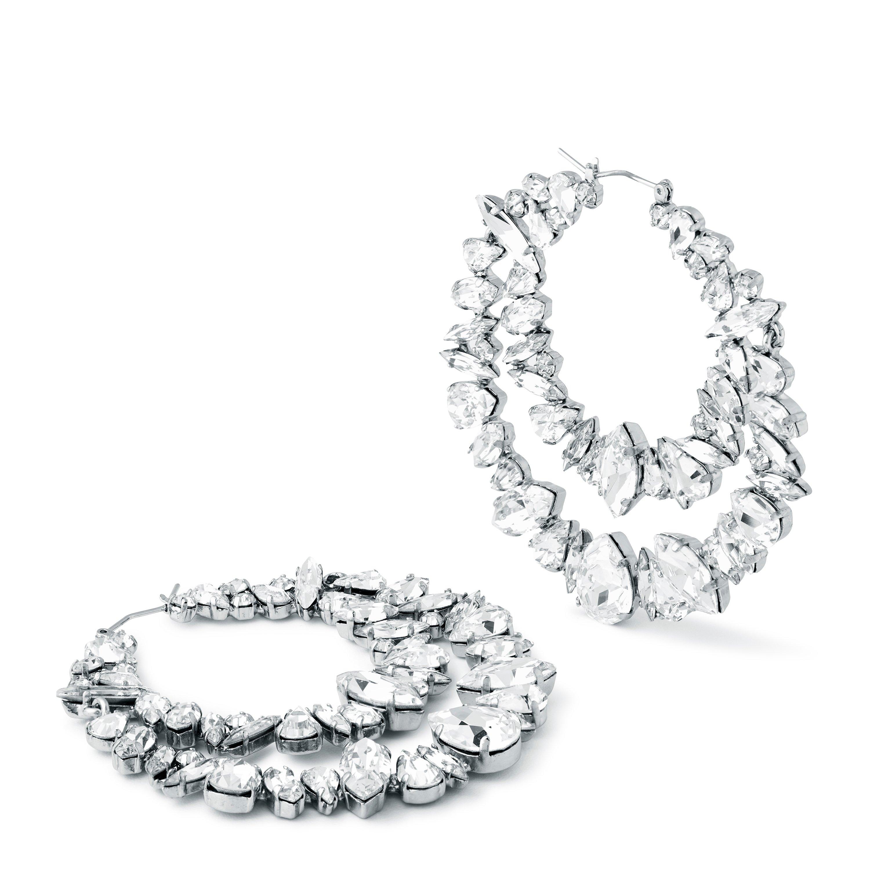 Palladium - Saint Laurent - Crystal Double Hoop Earrings - 4