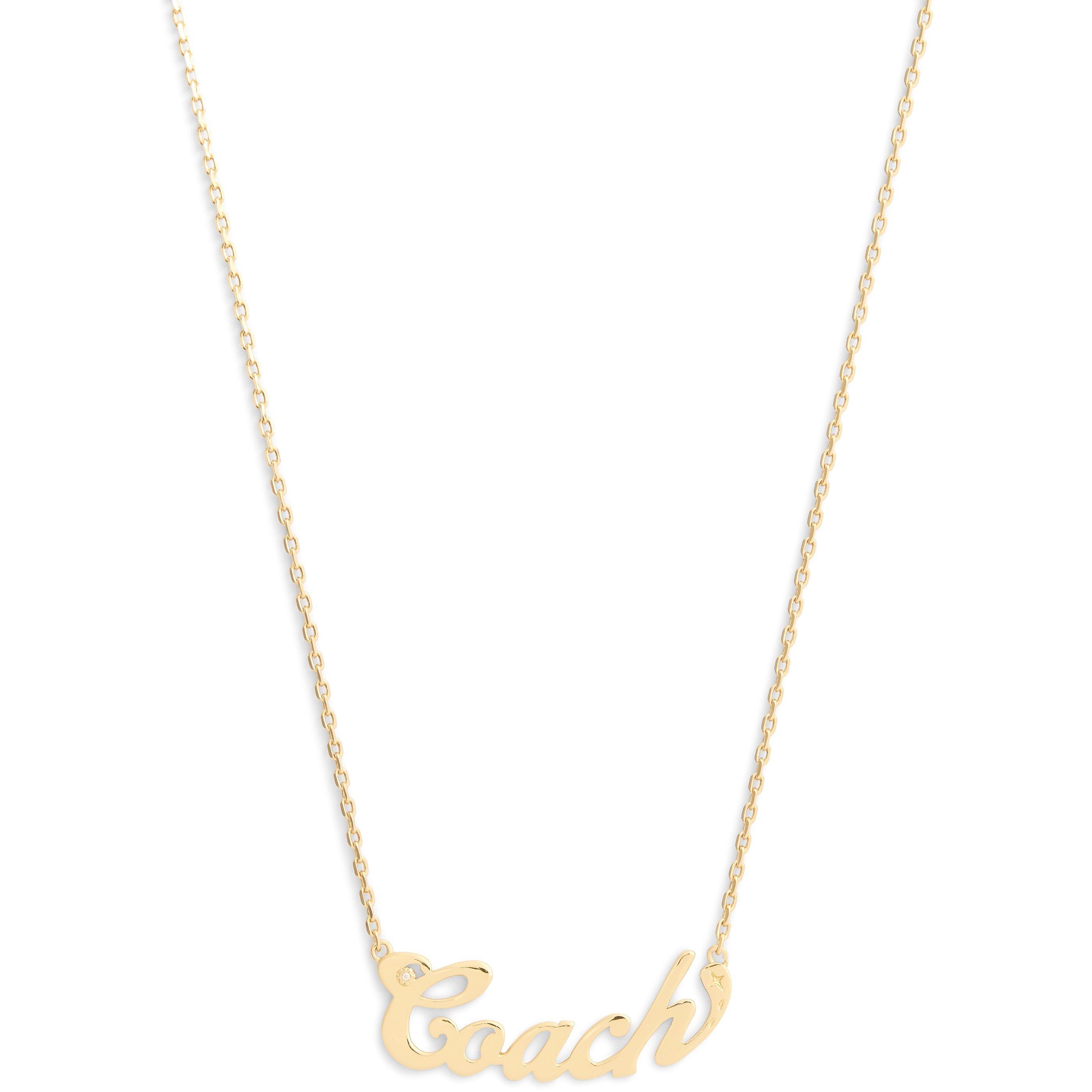 gold - Coach - COACH SIGNATURE NAME PLATE PENDANT NECKLACE - 2