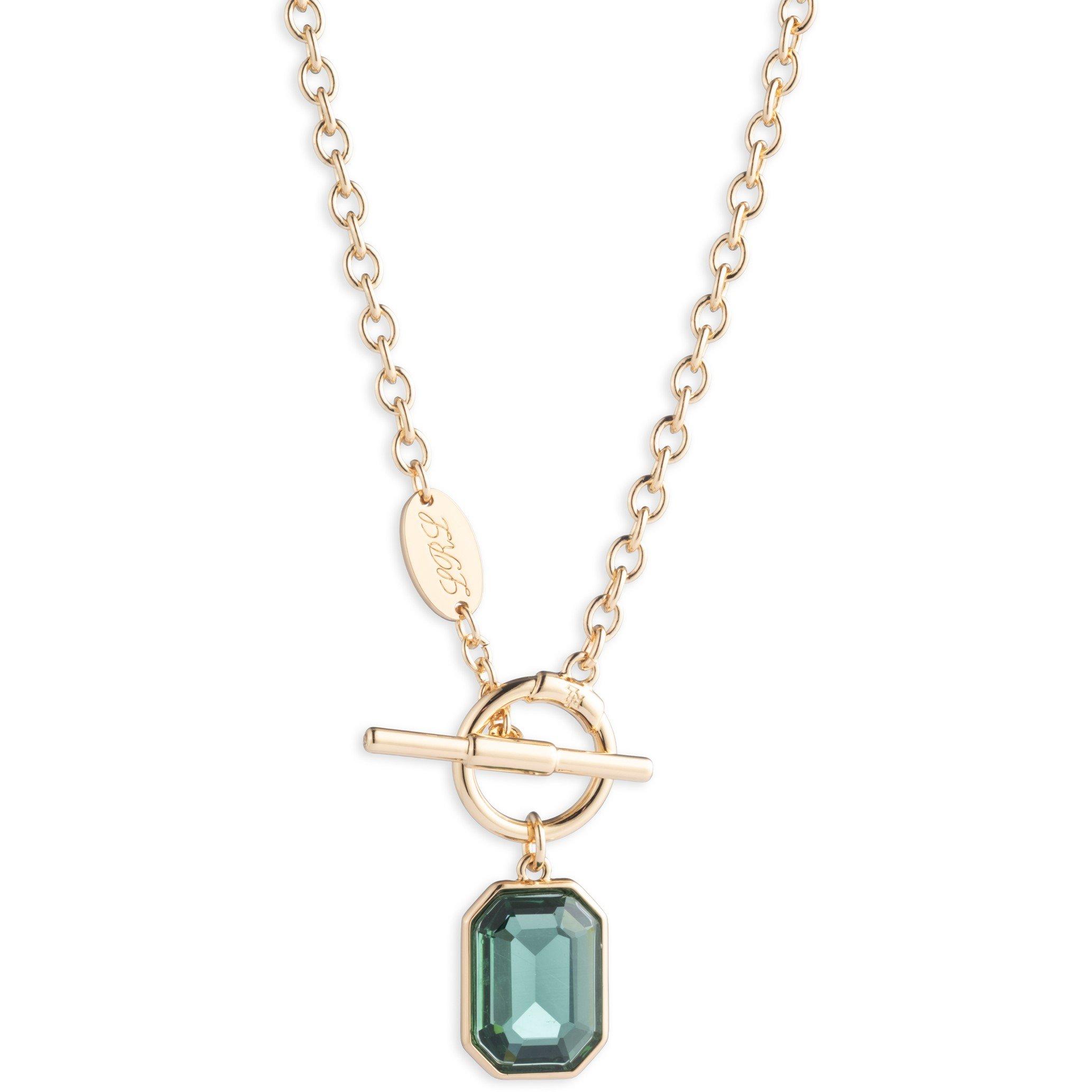 GLD - Lauren Ralph Lauren - Lauren Ralph Lauren Gold & Green Logo Necklace - 1