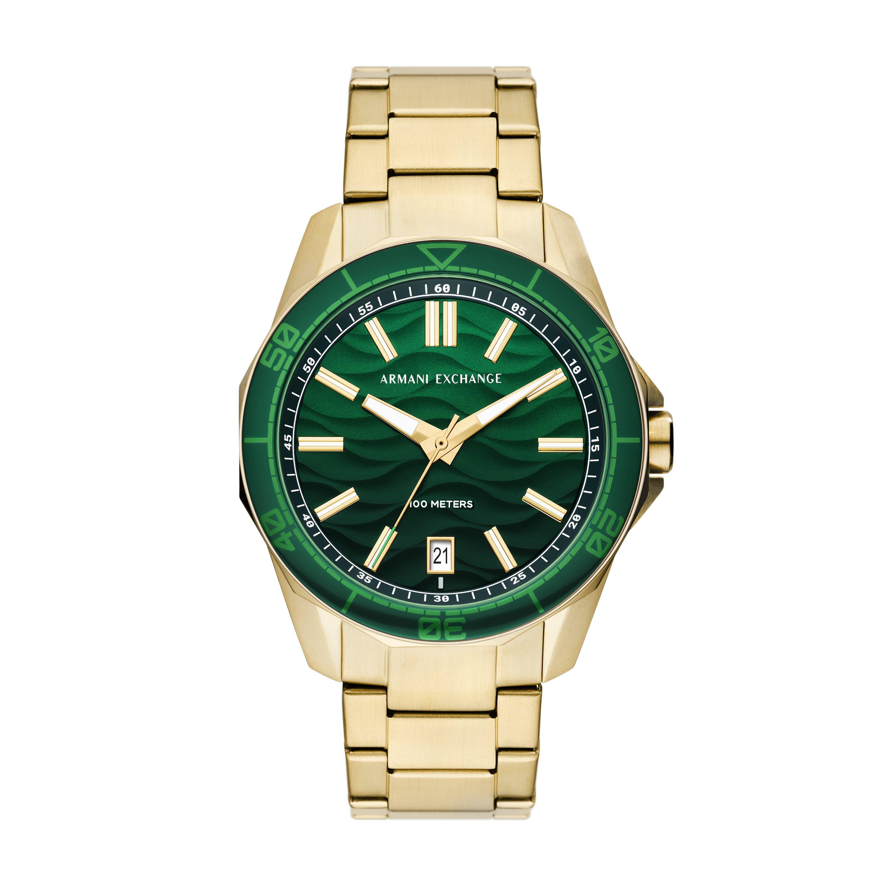 Green/Gold - Armani Exchange - Men's Three-Hand Date, Gold-Tone Stainless Steel Watch, AX1951 - 1