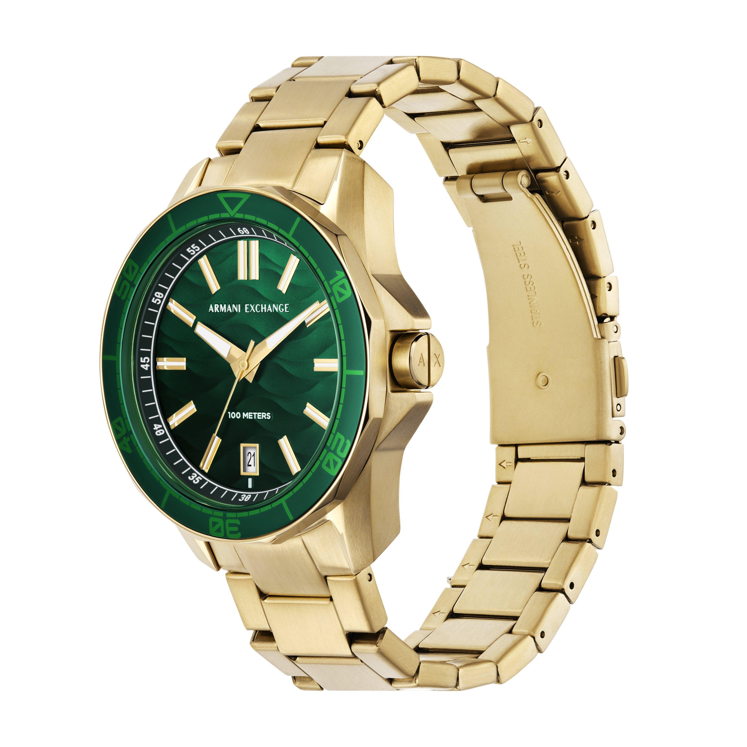 Green/Gold - Armani Exchange - Men's Three-Hand Date, Gold-Tone Stainless Steel Watch, AX1951 - 2