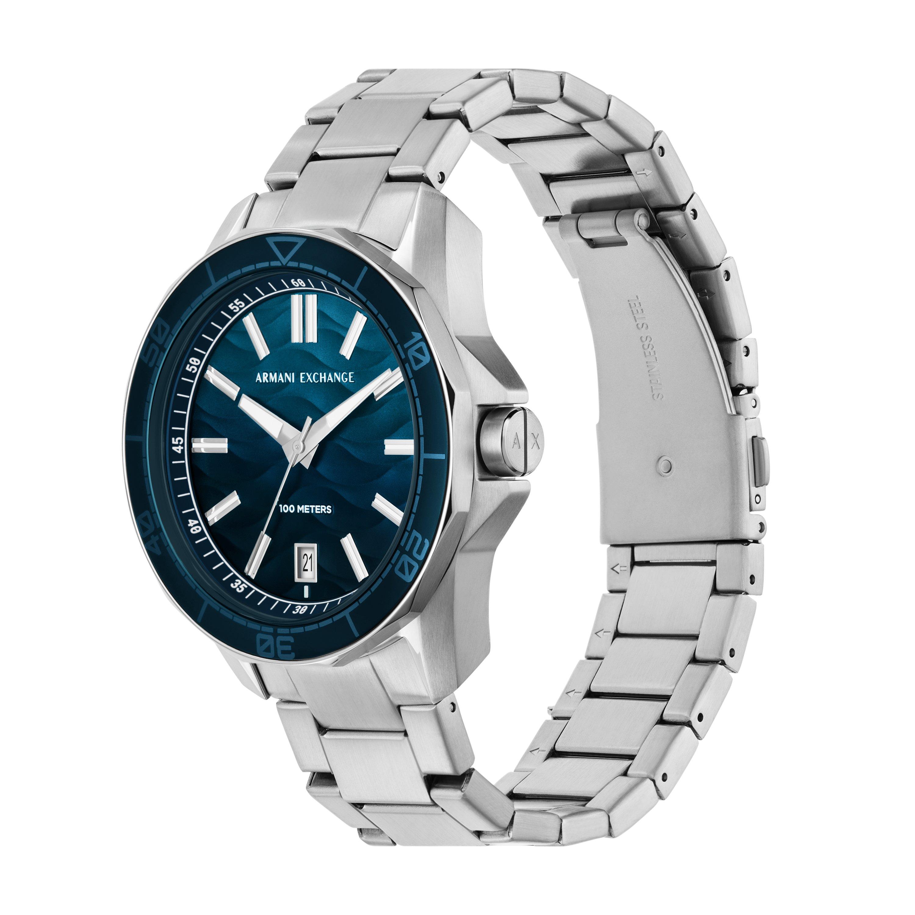 Blue/Silver - Armani Exchange - Men's Three-Hand Date, Stainless Steel Watch, AX1950 - 2