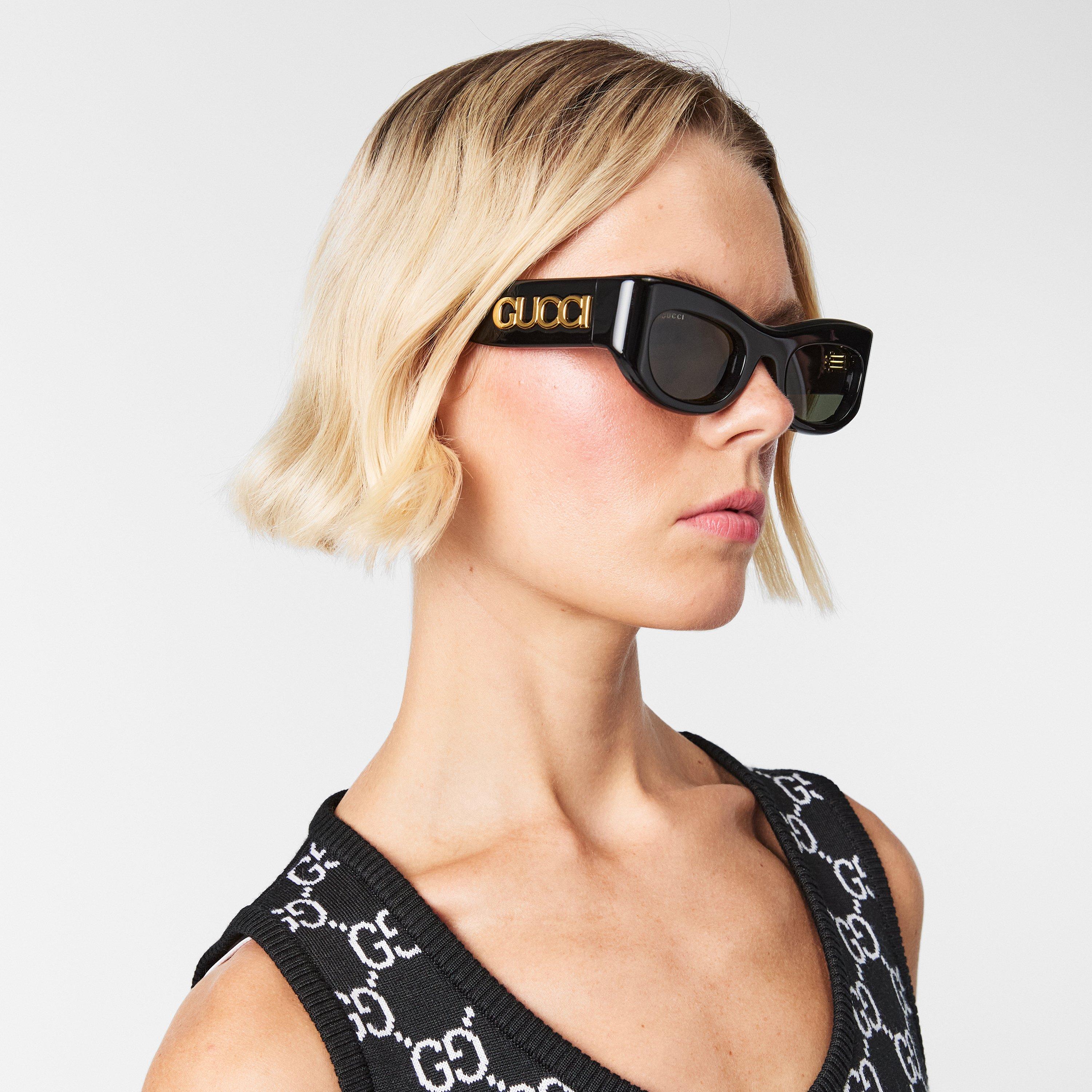 Black/Grey - Gucci - Rectangle Sunglasses - 3